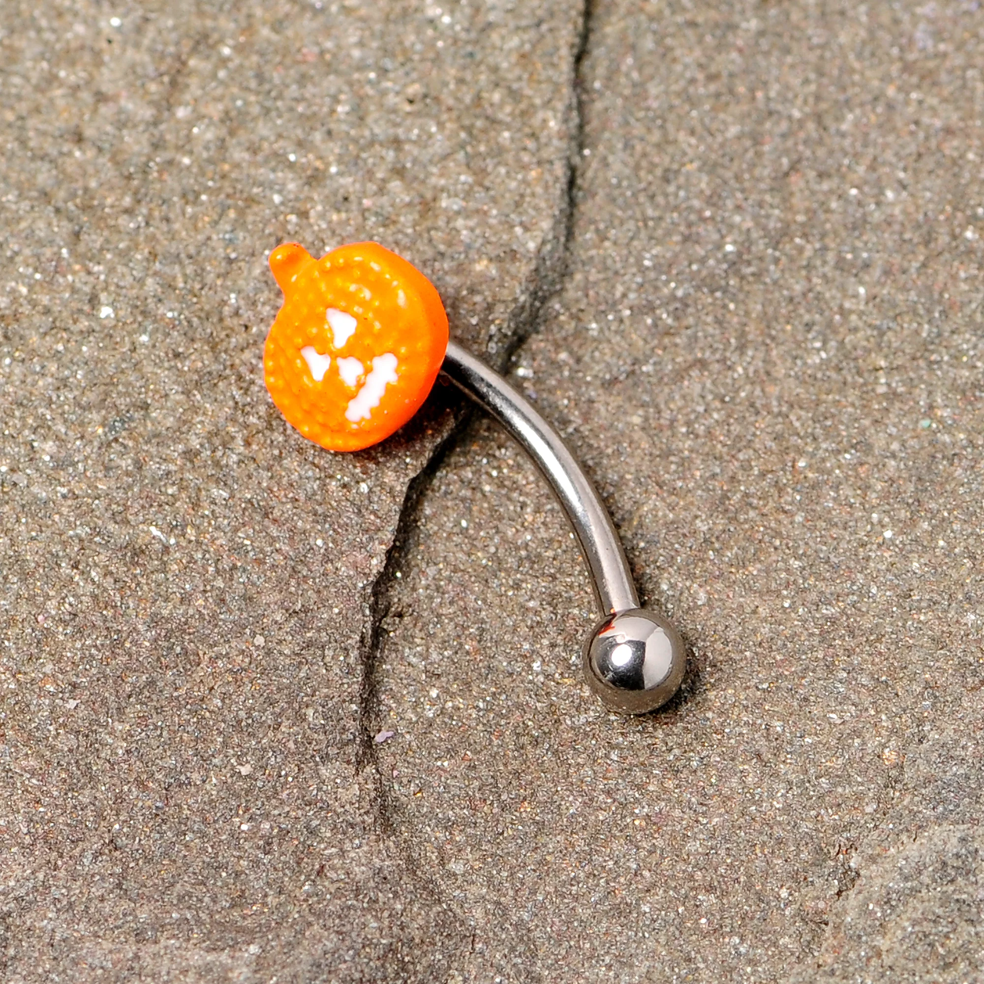 16G 5/16 Jack O Lantern Pumpkin Halloween Curved Eyebrow Ring - Image 3