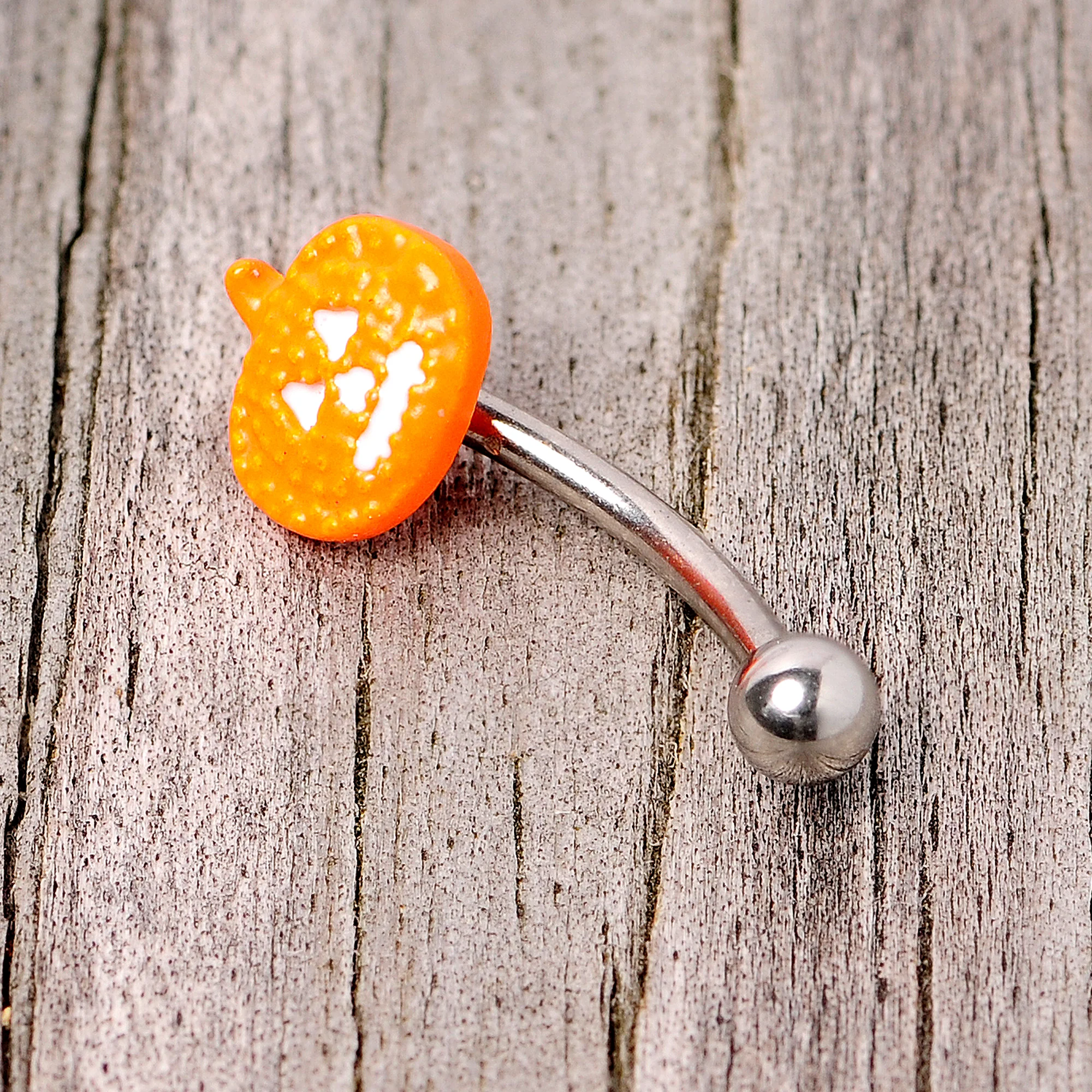 16G 5/16 Jack O Lantern Pumpkin Halloween Curved Eyebrow Ring - Image 4