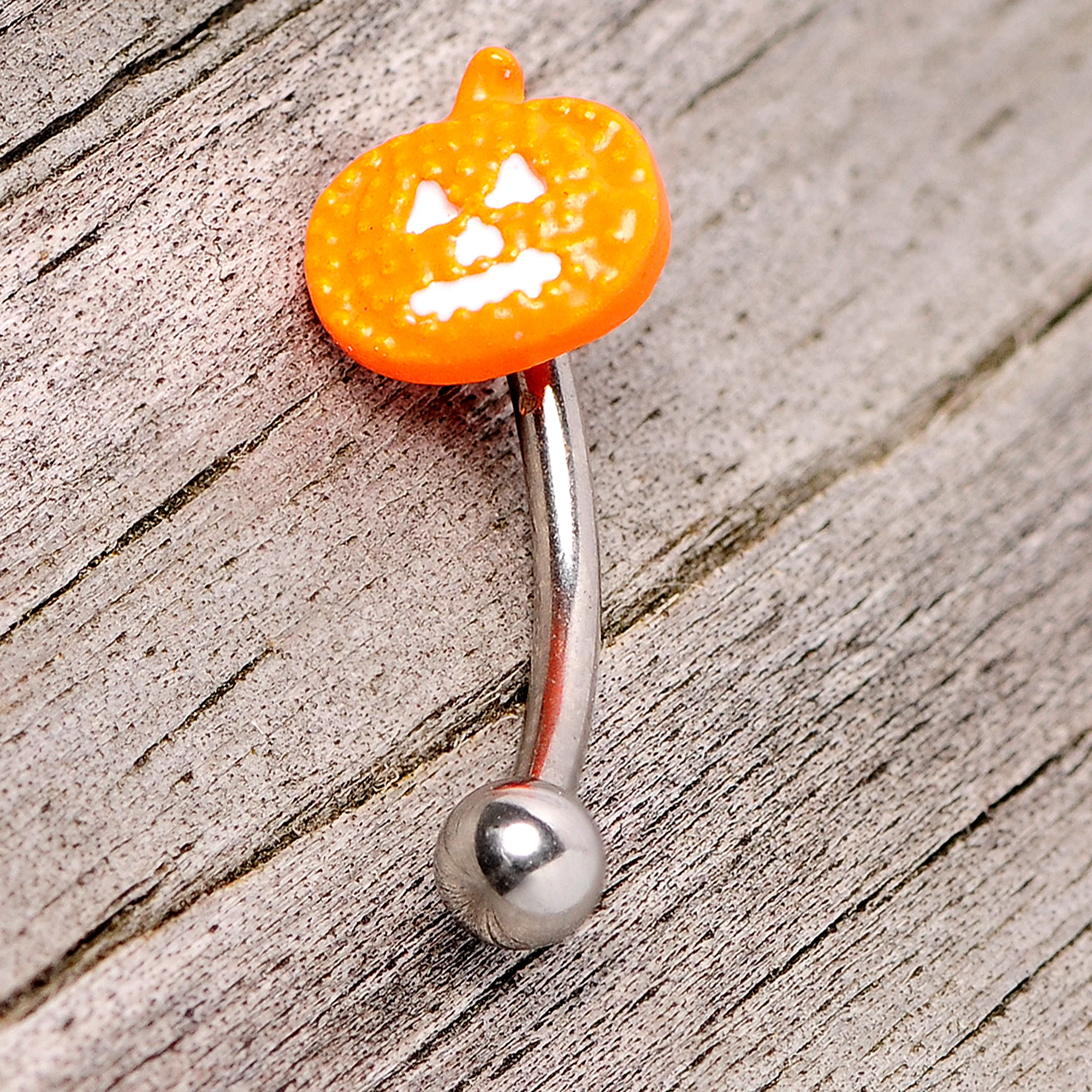 16G 5/16 Jack O Lantern Pumpkin Halloween Curved Eyebrow Ring - Image 5