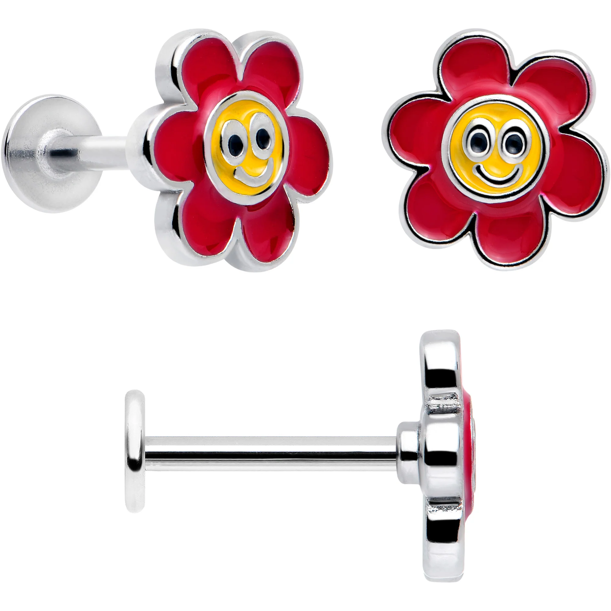 16G 5/16 Ladybug Hippie Flower Labret Monroe Tragus Set of 3 - Image 4