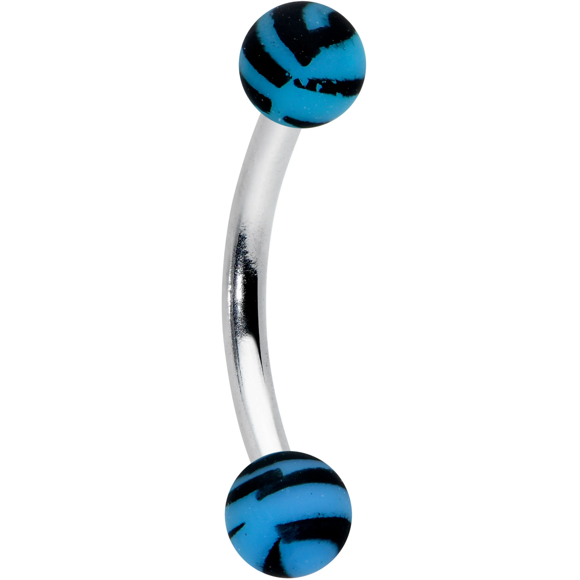16G 5/16 Matte Blue Zebra Stripe Curved Eyebrow Ring - Image 3