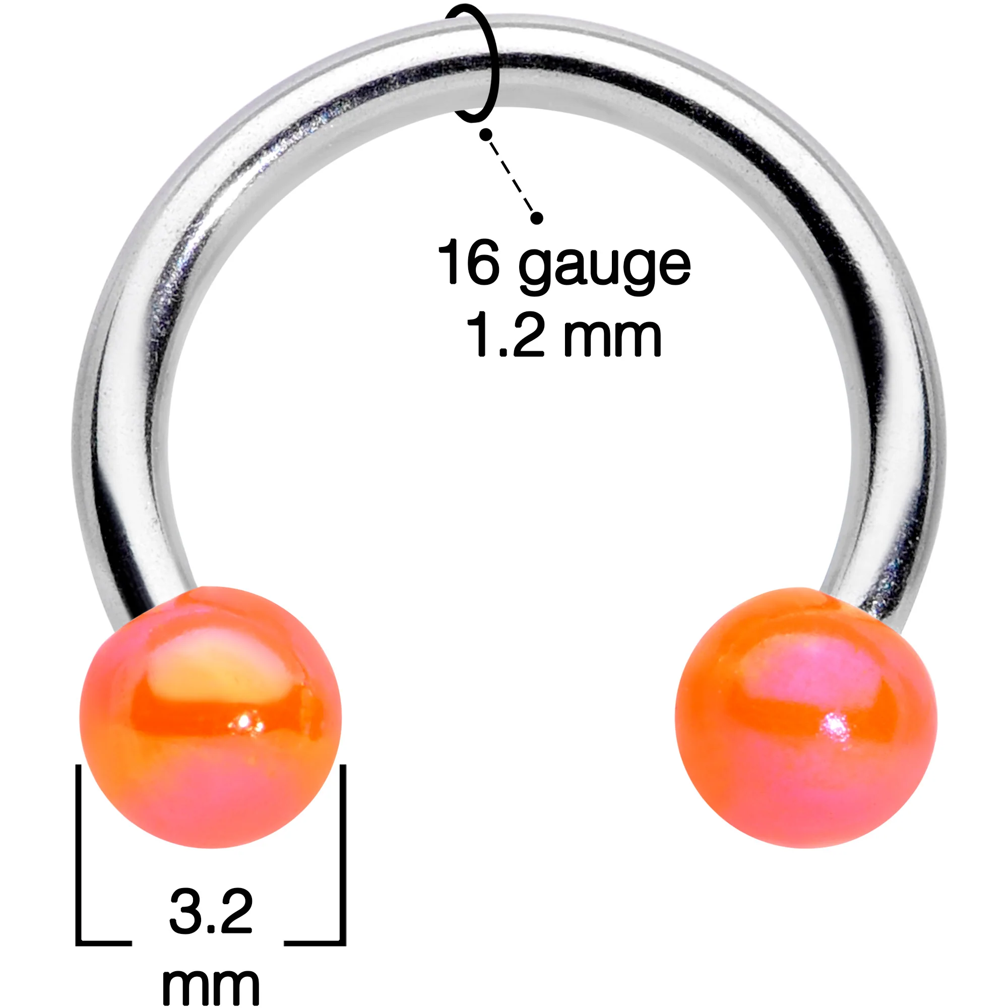 16G 5/16 Orange Ball Ends Horseshoe Circular Barbell - Image 2