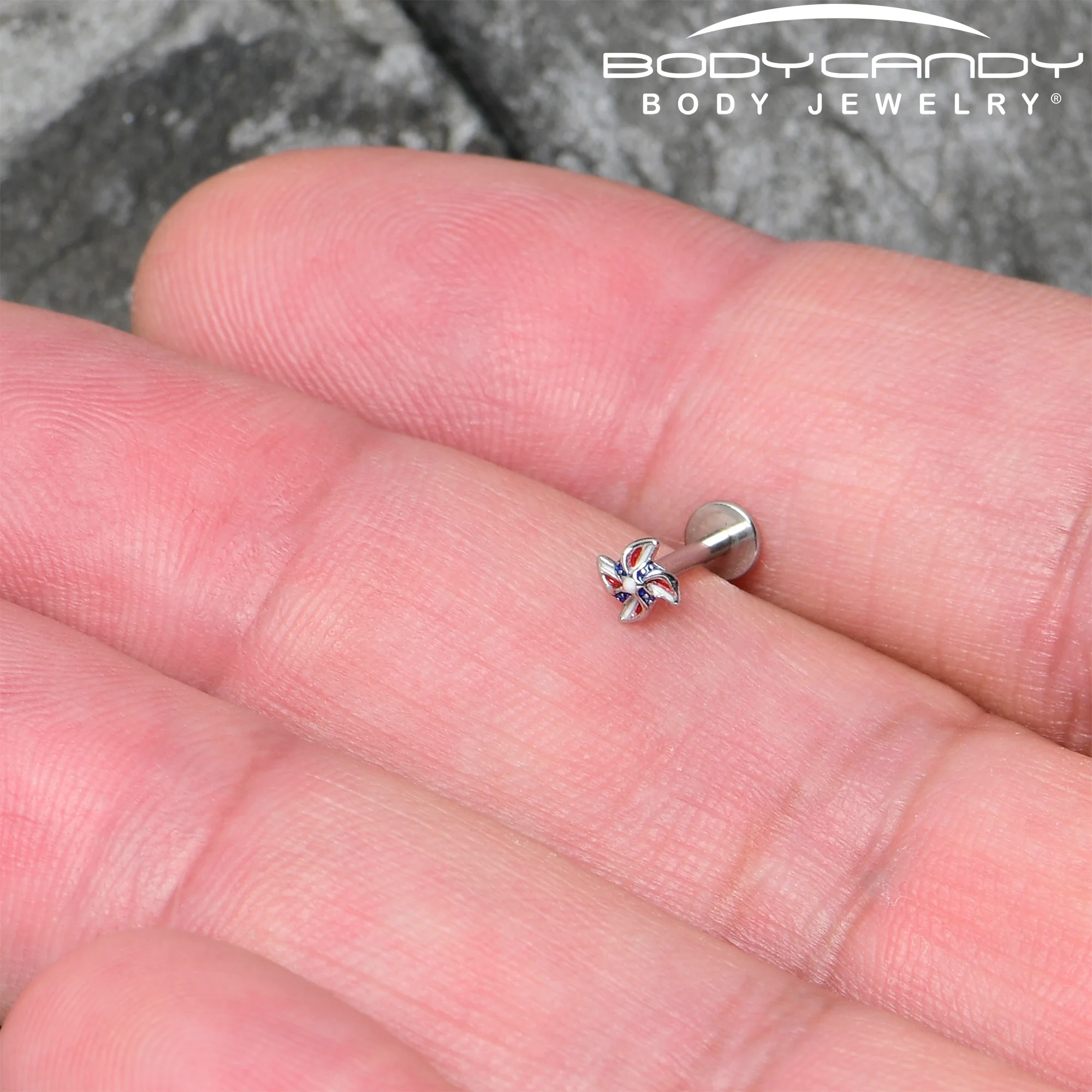 16G 5/16 Patriotic Pinwheel Labret Monroe Tragus - Image 3