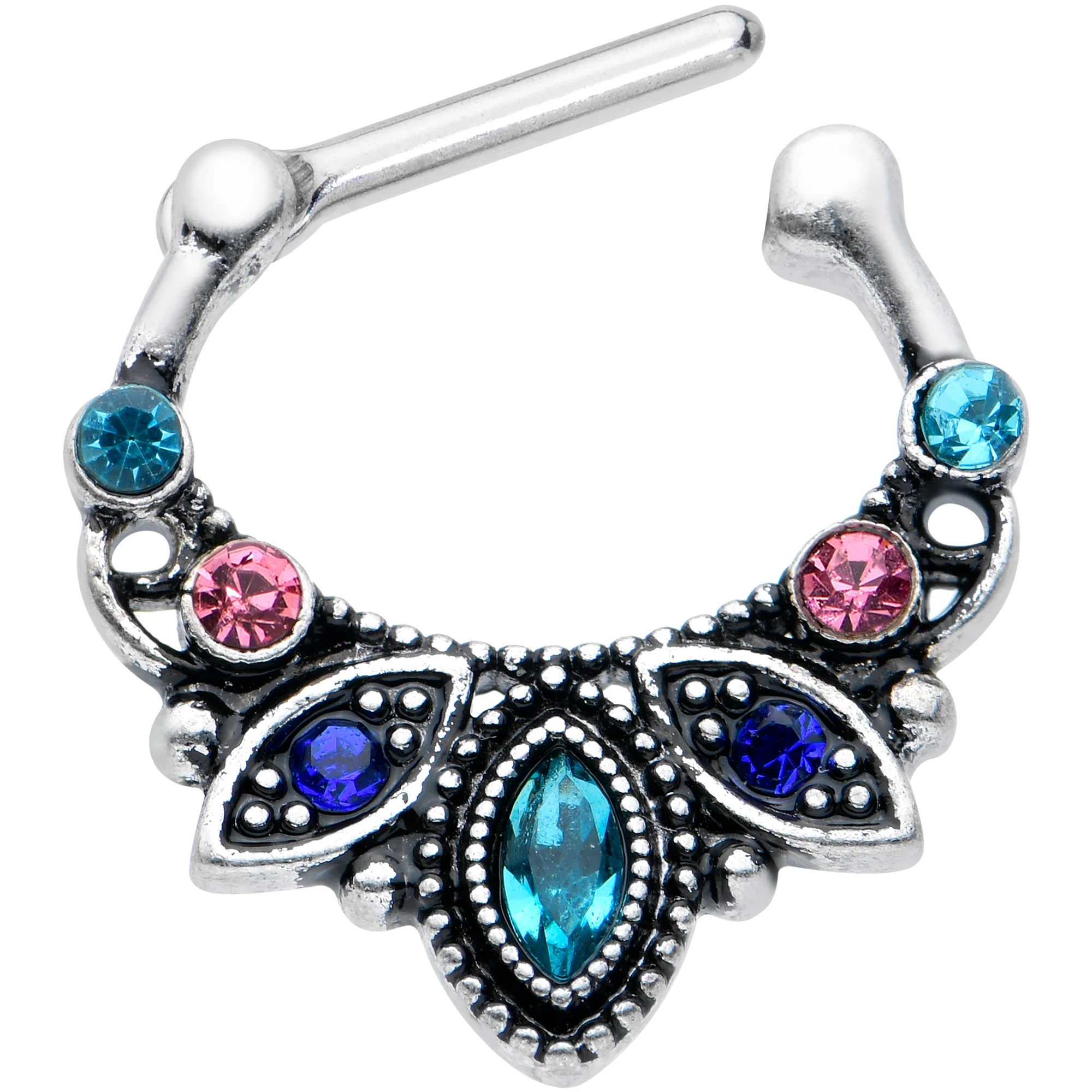 16G 5/16 Pink Blue Gem Festive Fashion Cartilage Clicker - Image 2