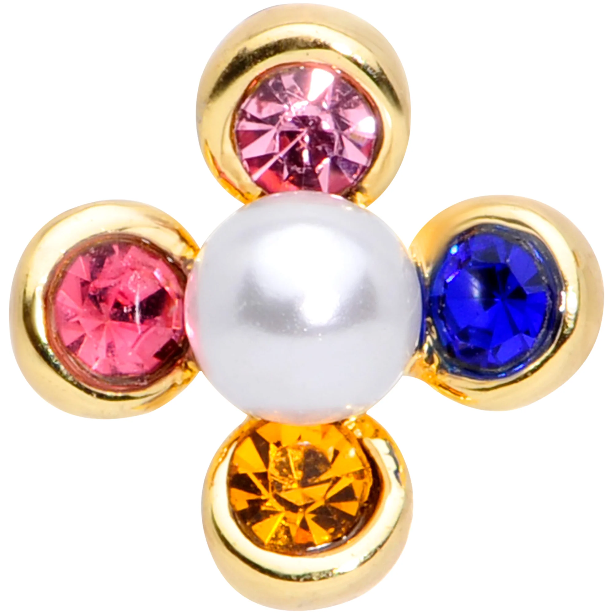 16G 5/16 Pink Blue Gem Gold Tone Flower Labret Monroe Tragus - Image 2