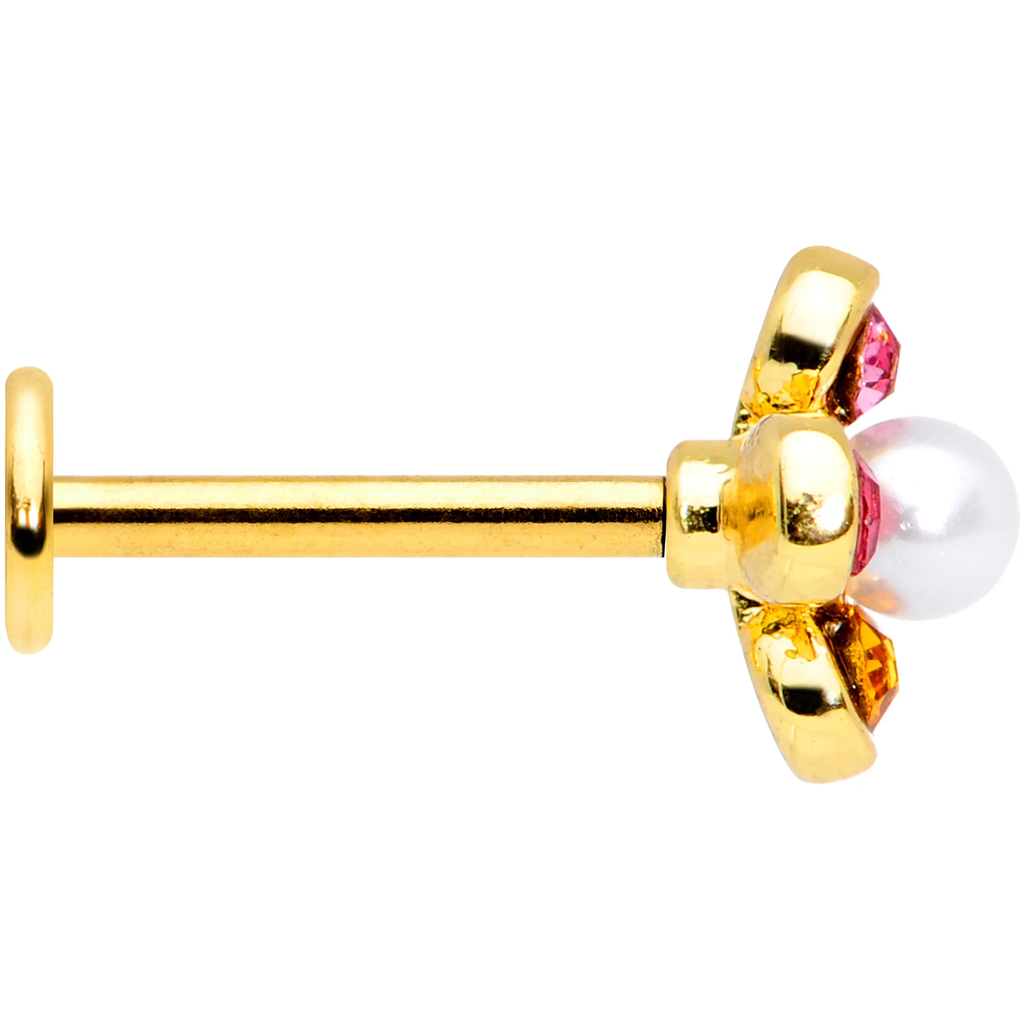 16G 5/16 Pink Blue Gem Gold Tone Flower Labret Monroe Tragus - Image 3