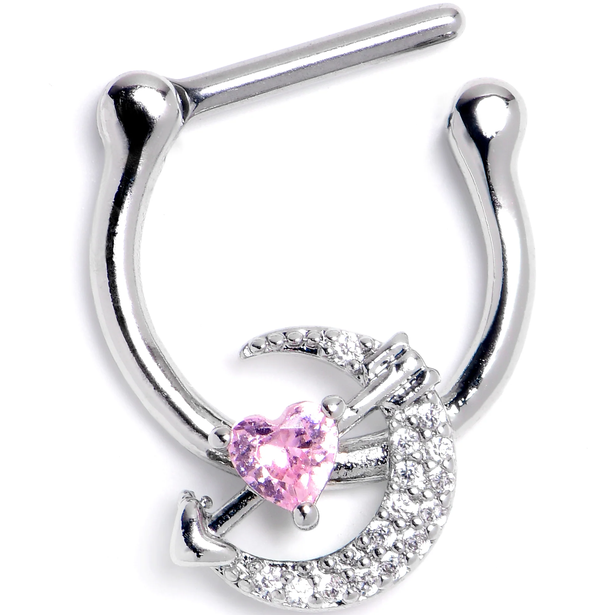 16G 5/16 Pink Clear CZ Gem Moon Lover Cartilage Clicker - Image 2