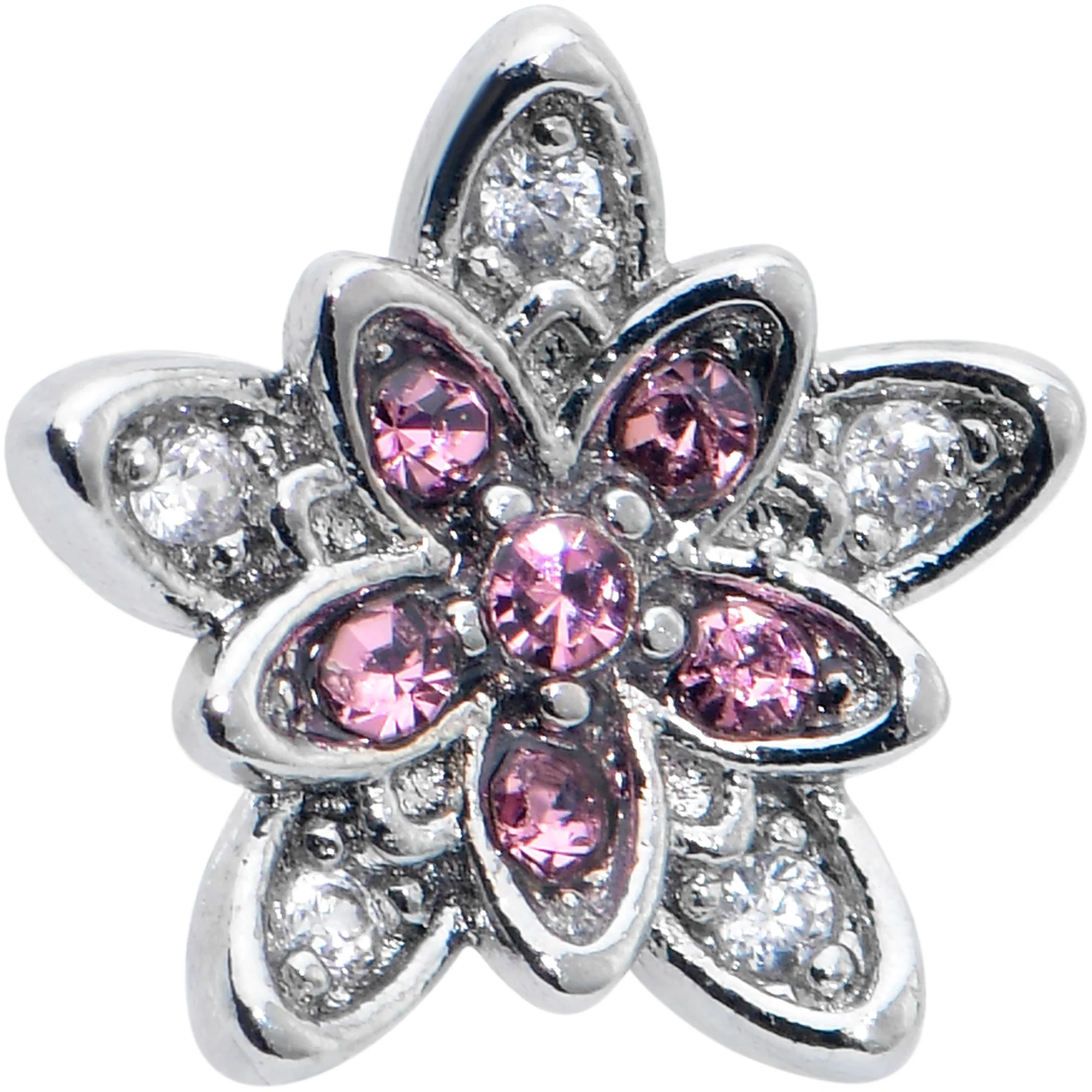 16G 5/16 Pink Clear CZ Gem Snowflake Flower Labret Monroe Tragus - Image 2