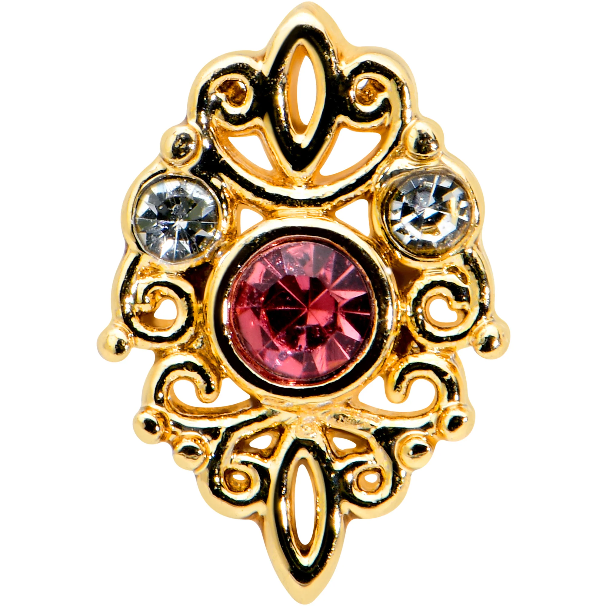 16G 5/16 Pink Clear Gem Gold Tone Lace Love Labret Monroe Tragus - Image 2