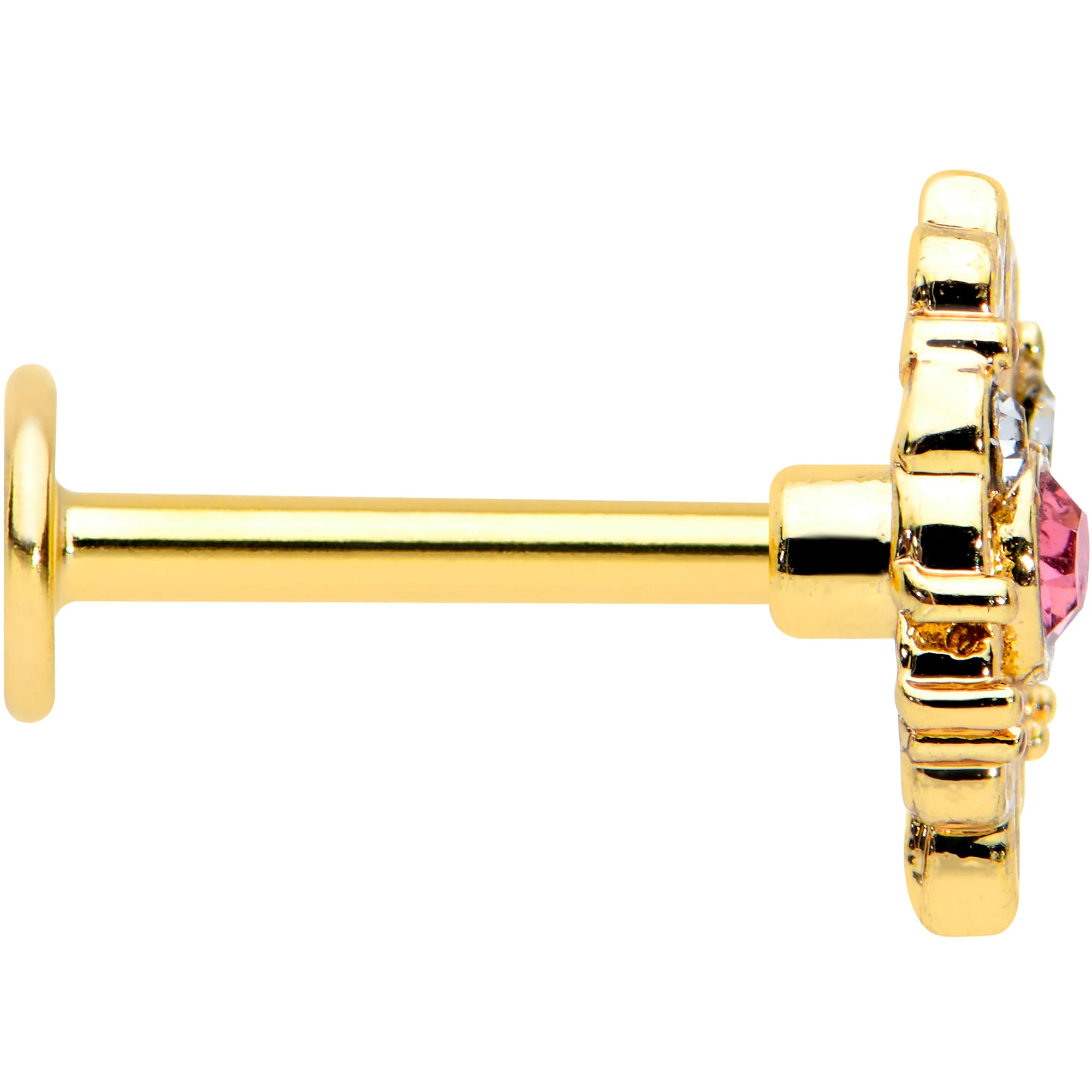 16G 5/16 Pink Clear Gem Gold Tone Lace Love Labret Monroe Tragus - Image 3