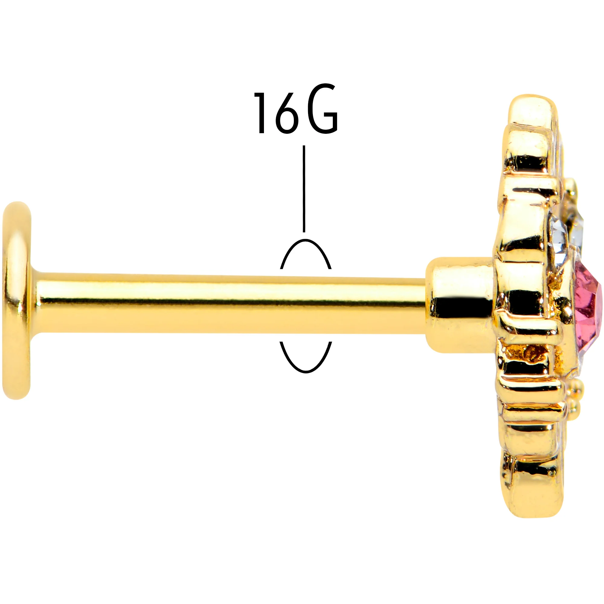 16G 5/16 Pink Clear Gem Gold Tone Lace Love Labret Monroe Tragus - Image 5
