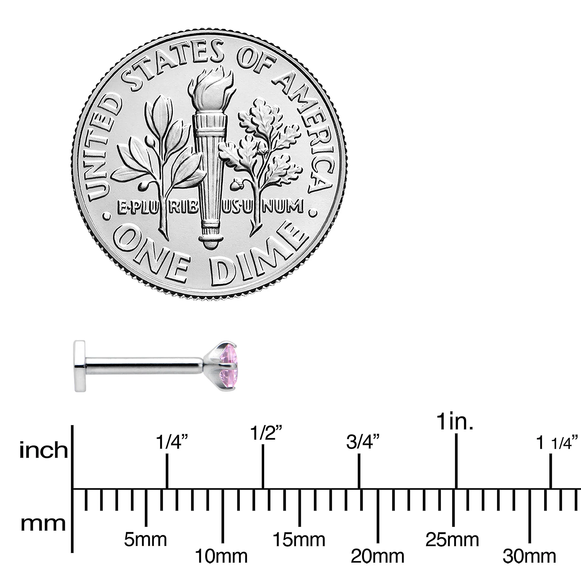 16G 5/16 Pink CZ Gem ASTM F-136 Implant Grade Titanium Hex End Labret Tragus - Image 4