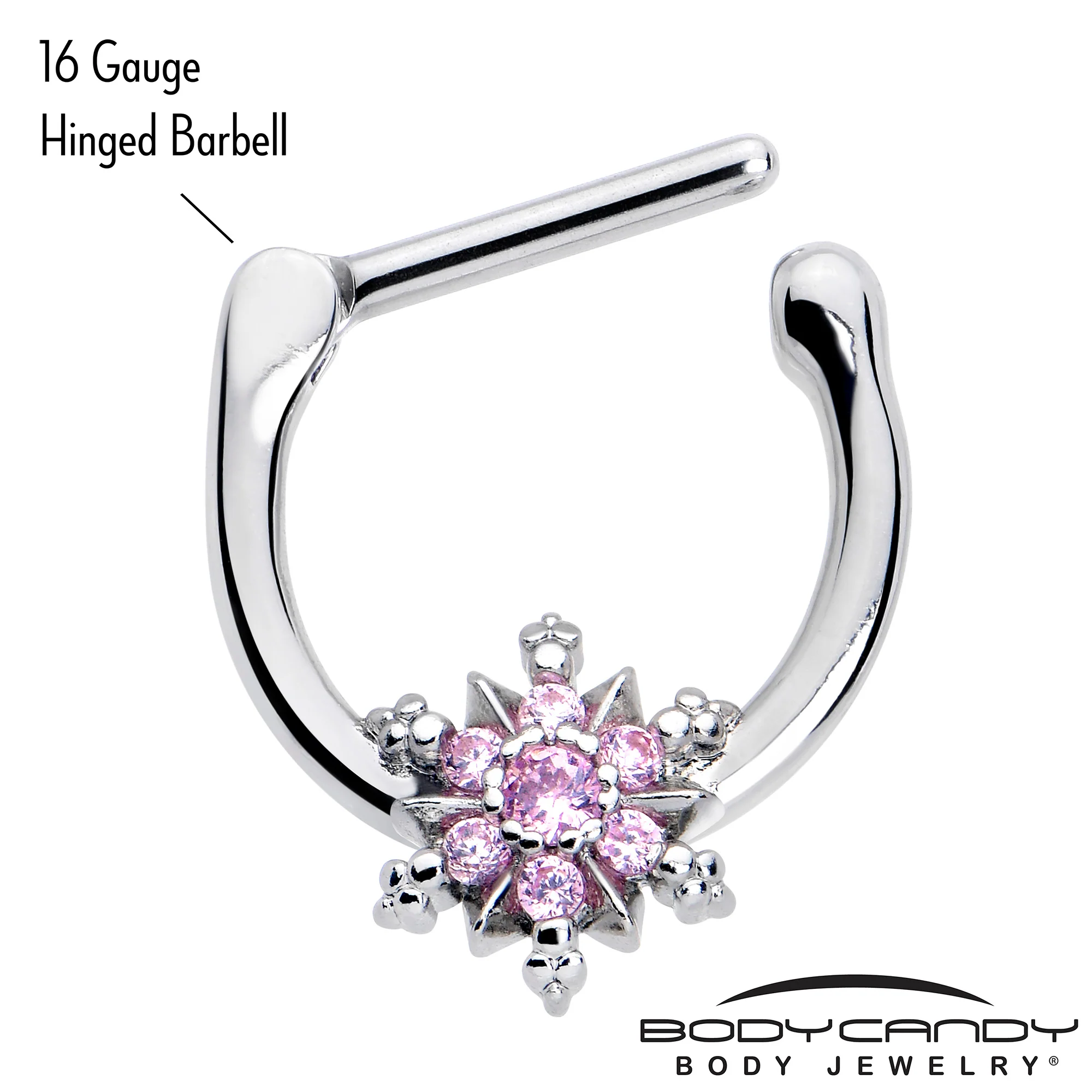 16G 5/16 Pink CZ Gem Glam Snowflake Cartilage Clicker - Image 3