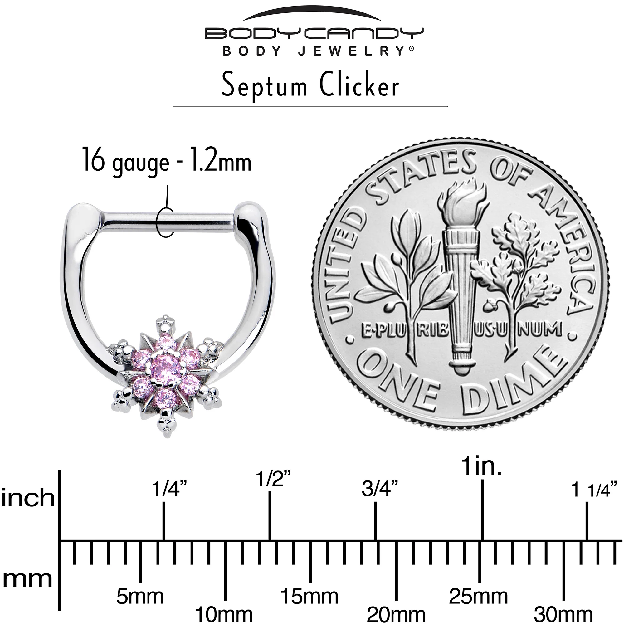 16G 5/16 Pink CZ Gem Glam Snowflake Cartilage Clicker - Image 4