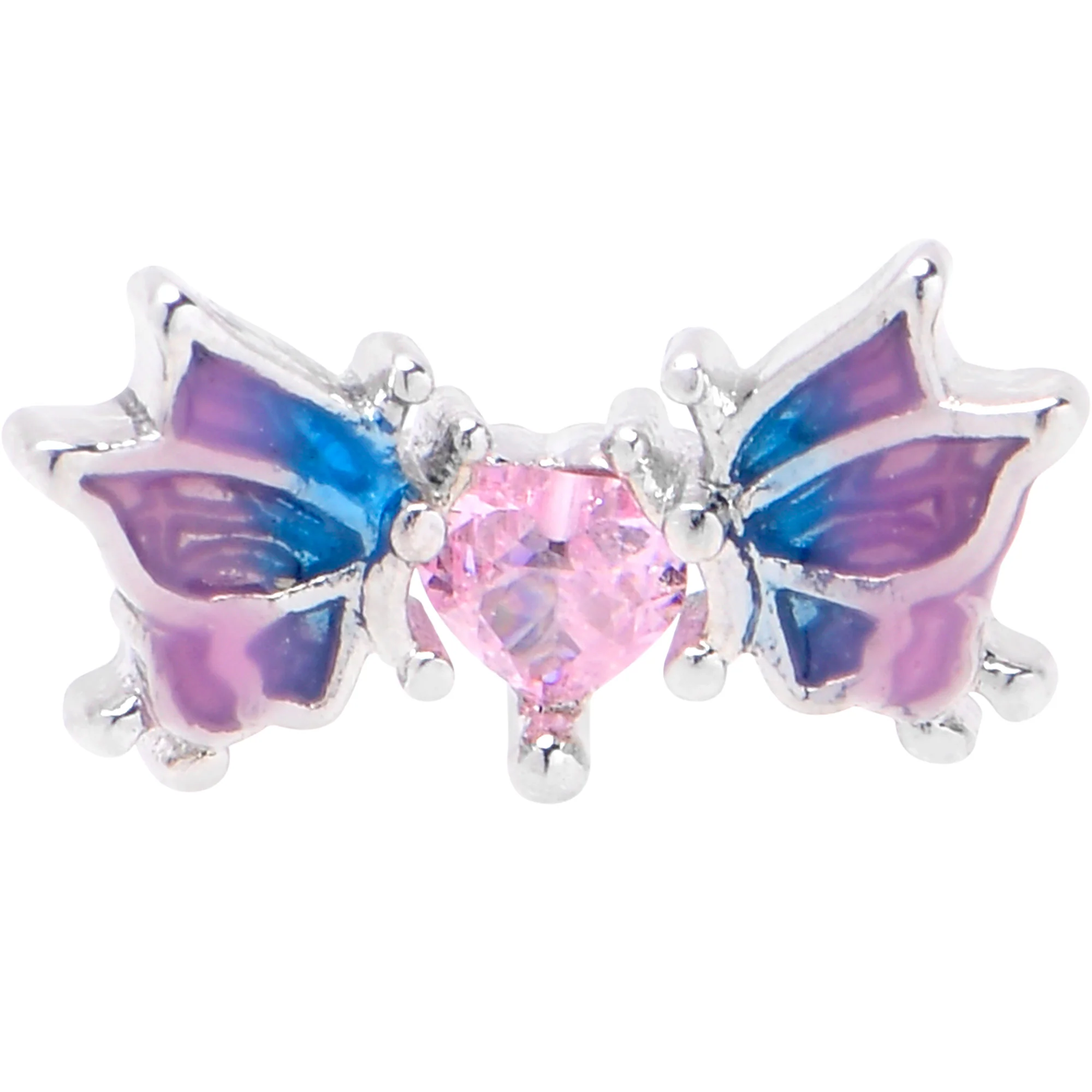 16G 5/16 Pink CZ Gem Heart Butterfly Labret Monroe Tragus - Image 2