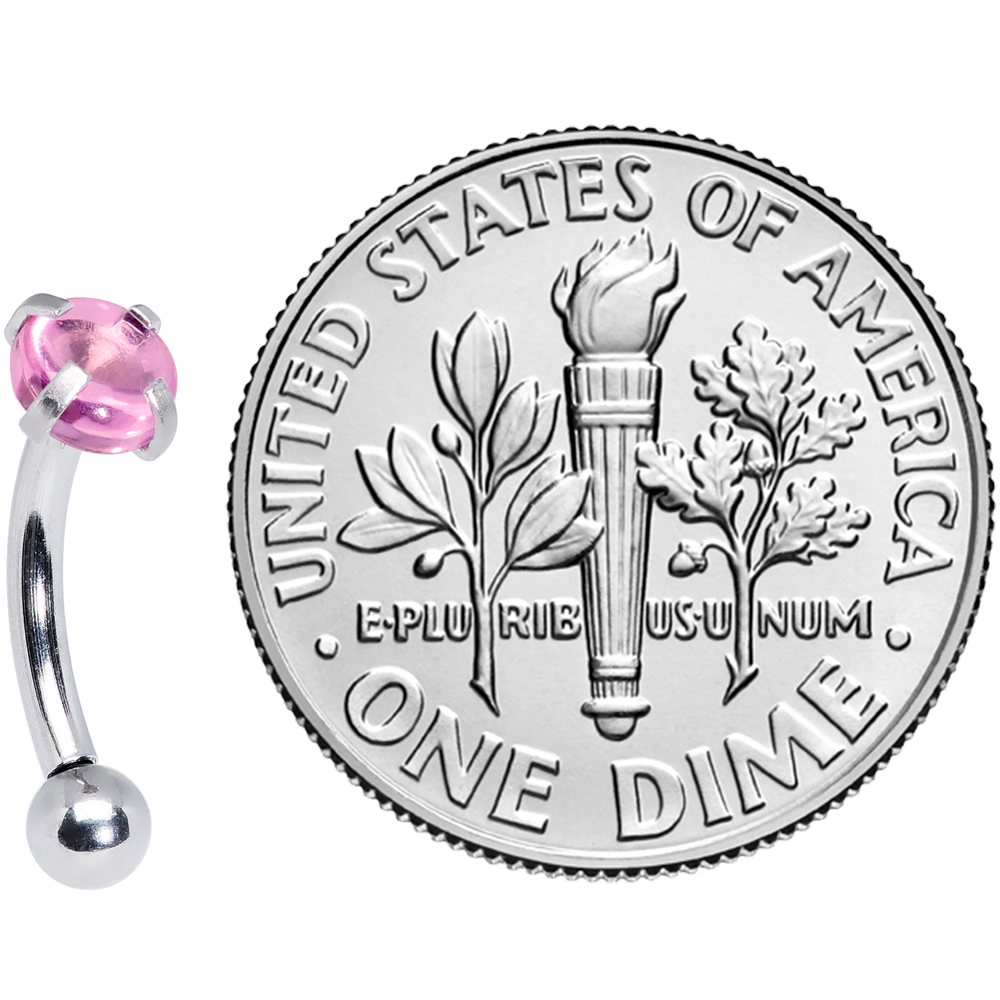 16G 5/16 Pink CZ Gem Internally Threaded Curved Eyebrow Ring - Image 4