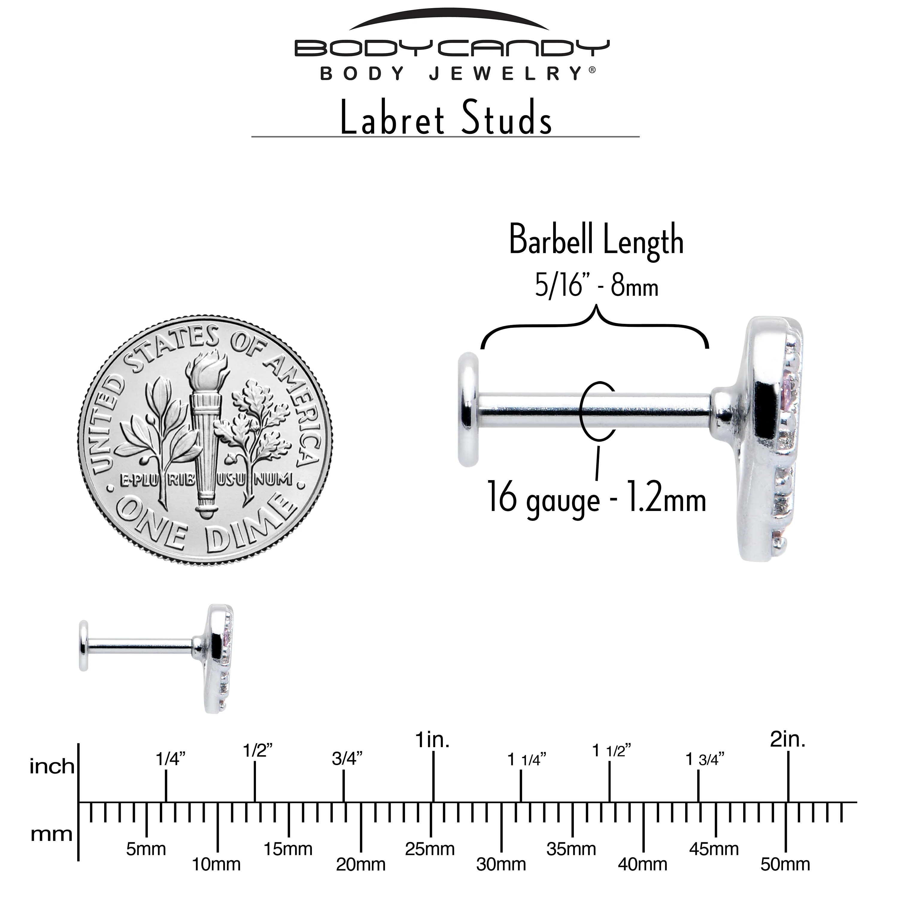16G 5/16 Pink CZ Gem Lattice Hear Internally Threaded Labret - Image 3
