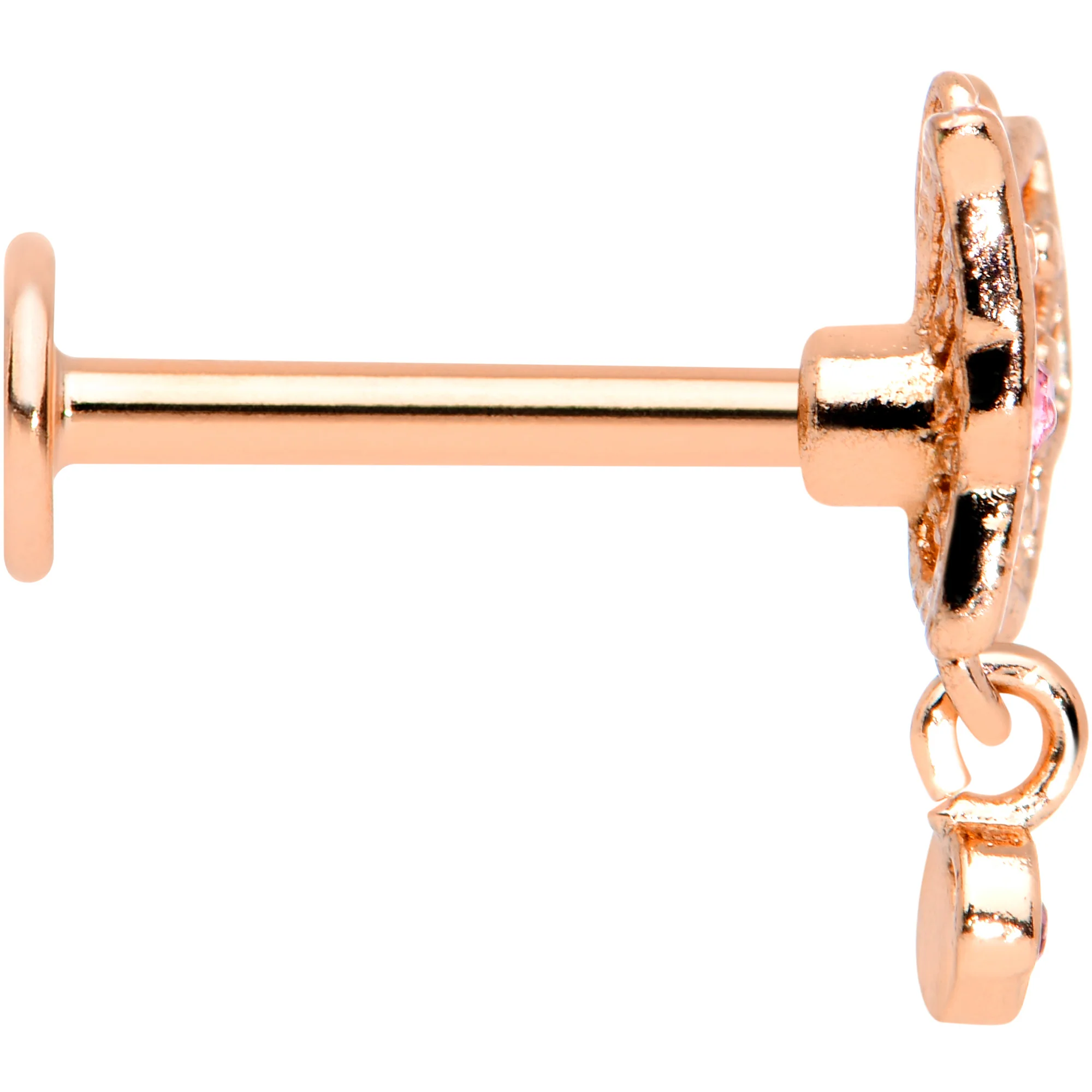 16G 5/16 Pink CZ Gem Rose Gold Hue Butterfly Labret Monroe Tragus - Image 3