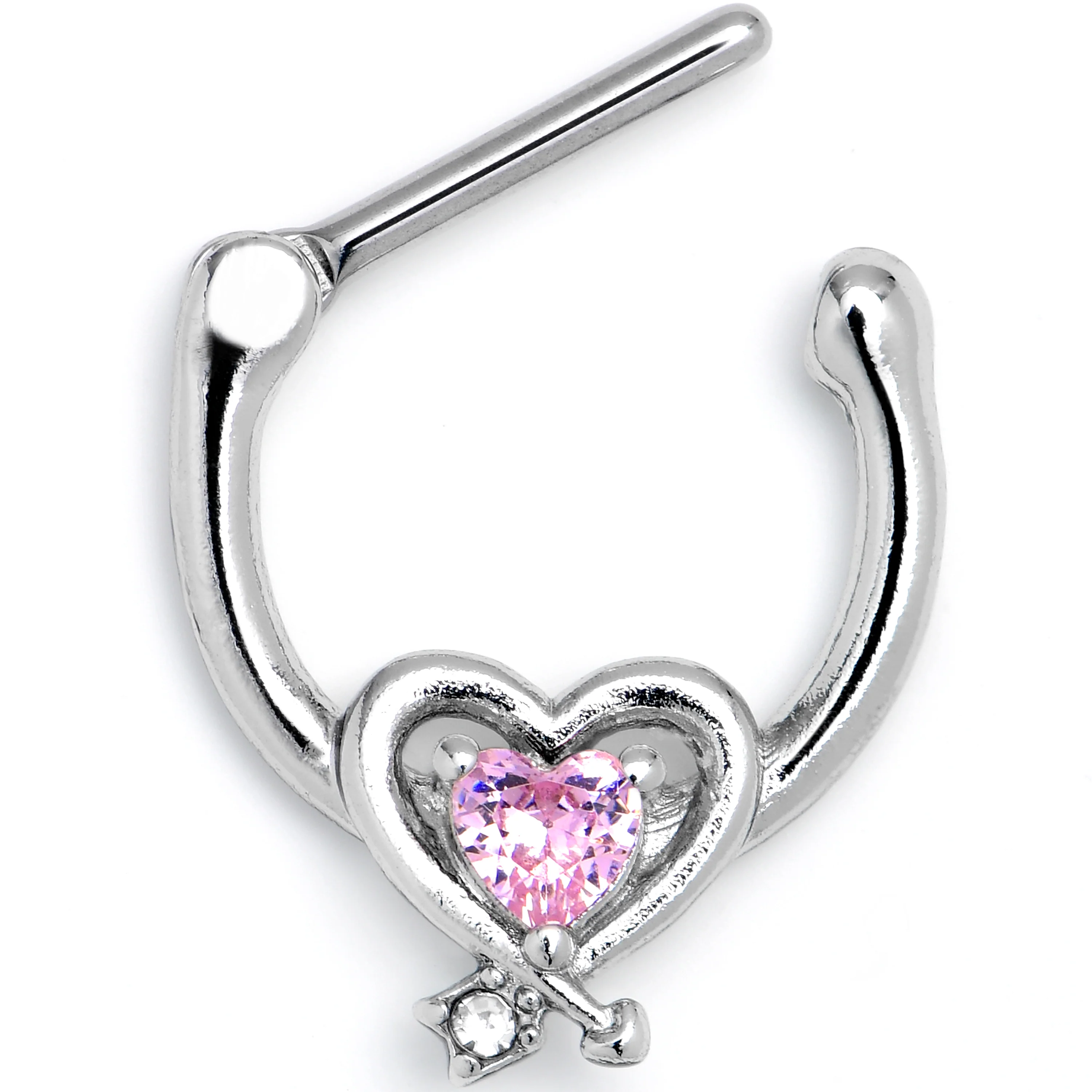16G 5/16 Pink CZ Gem Wrapped in Heart Cartilage Clicker