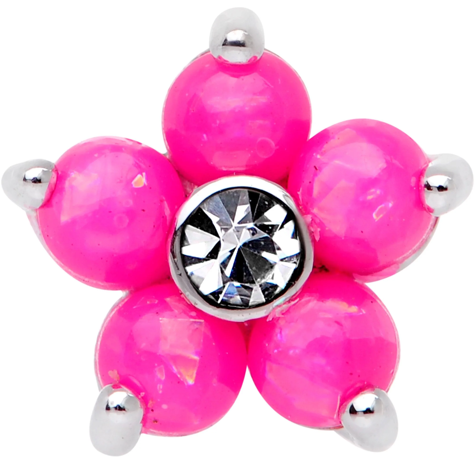 16G 5/16 Pink Faux Opal CZ Flower Cartilage Tragus - Image 2