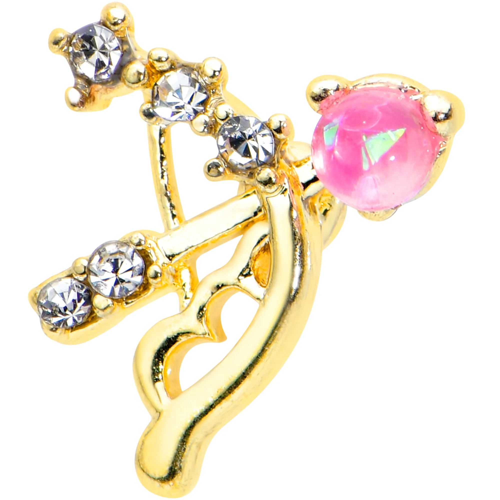 16G 5/16 Pink Faux Opal Gold Tone Cupids Bow Labret Monroe Tragus - Image 2