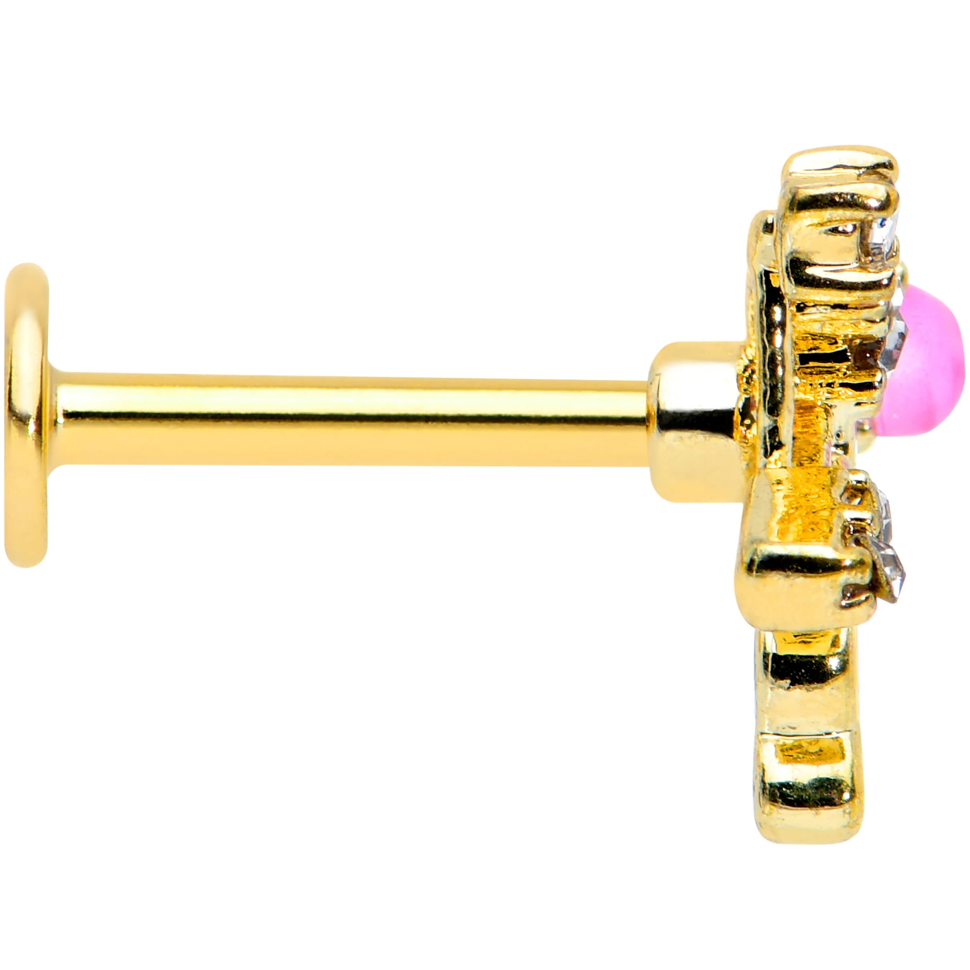 16G 5/16 Pink Faux Opal Gold Tone Cupids Bow Labret Monroe Tragus - Image 3