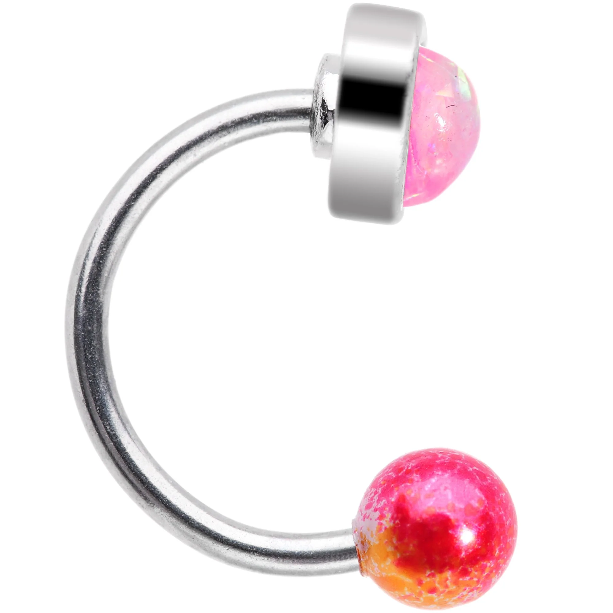 16G 5/16 Pink Faux Opal Heart Pearlescent Horseshoe Barbell - Image 2