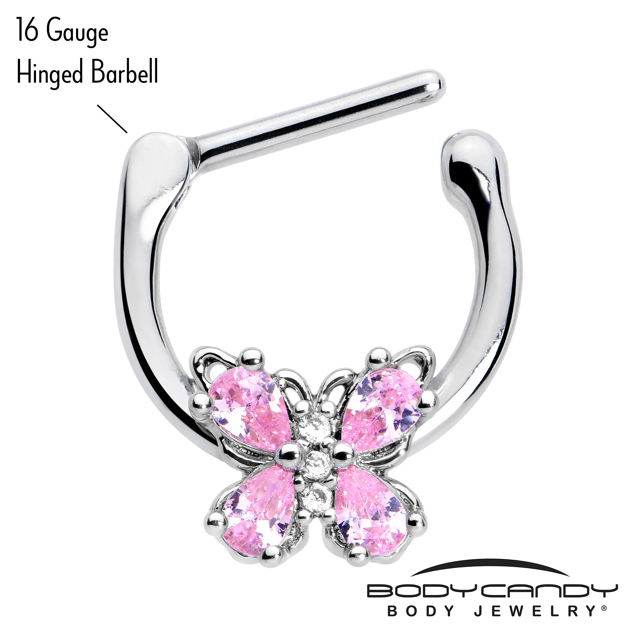 16G 5/16 Pink Gem Baroque Beauty Butterfly Cartilage Clicker - Image 3