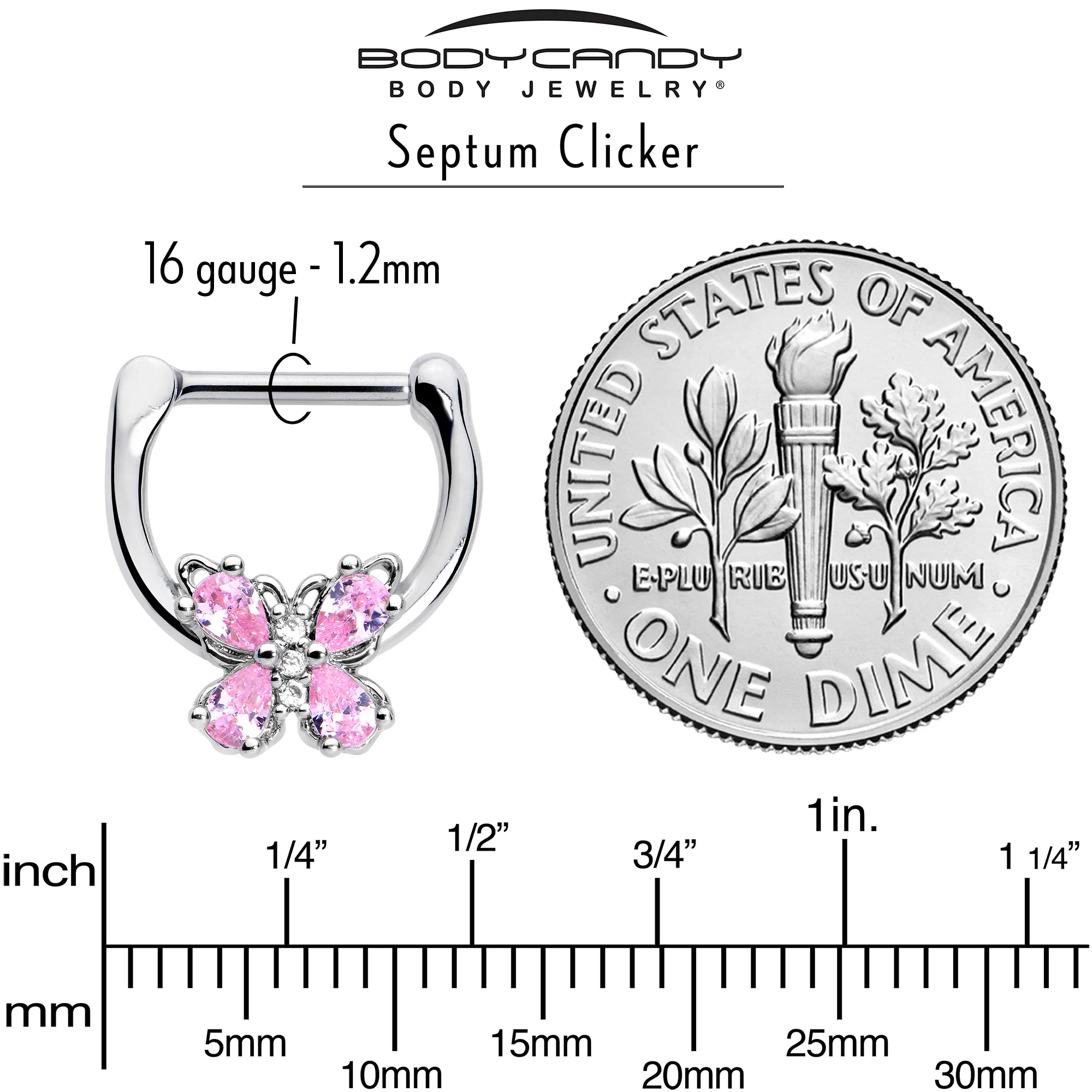 16G 5/16 Pink Gem Baroque Beauty Butterfly Cartilage Clicker - Image 4