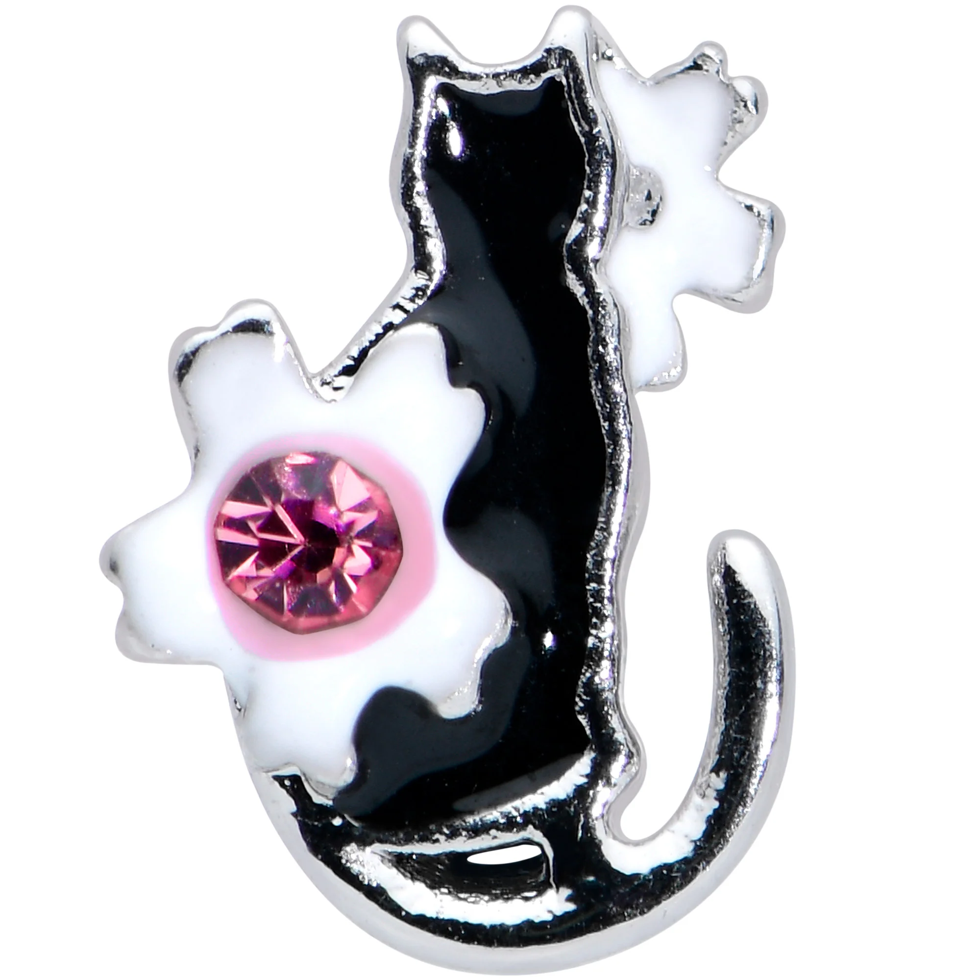 16G 5/16 Pink Gem Black Cat White Flowers Labret Monroe Tragus - Image 2