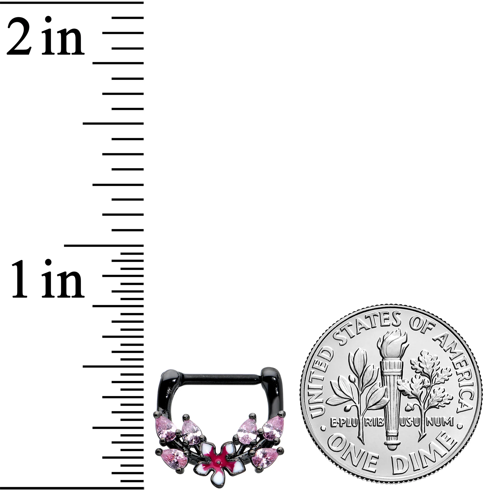16G 5/16 Pink Gem Black Fanciful Flower Cartilage Clicker - Image 3