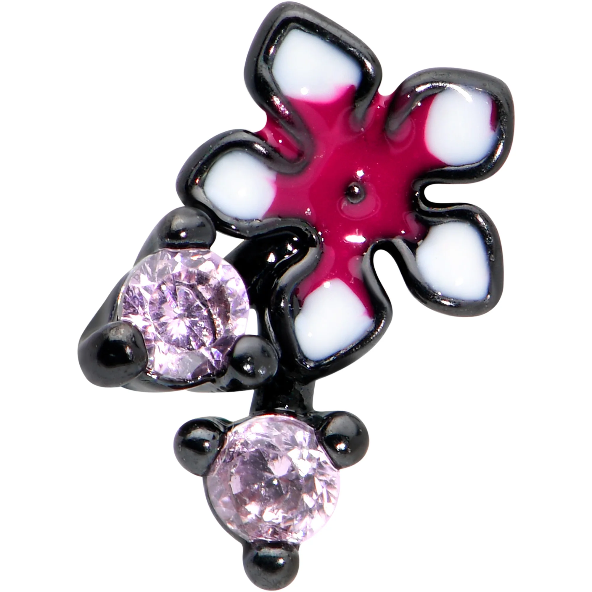 16G 5/16 Pink Gem Black Fanciful Flower Labret Monroe Tragus - Image 2