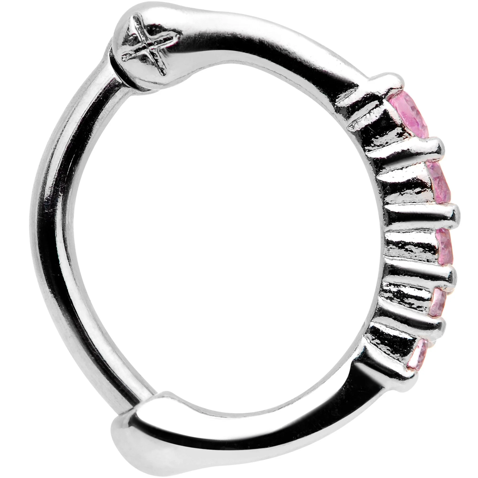 16G 5/16 Pink Gem Curved Hinged Cartilage Clicker - Image 3