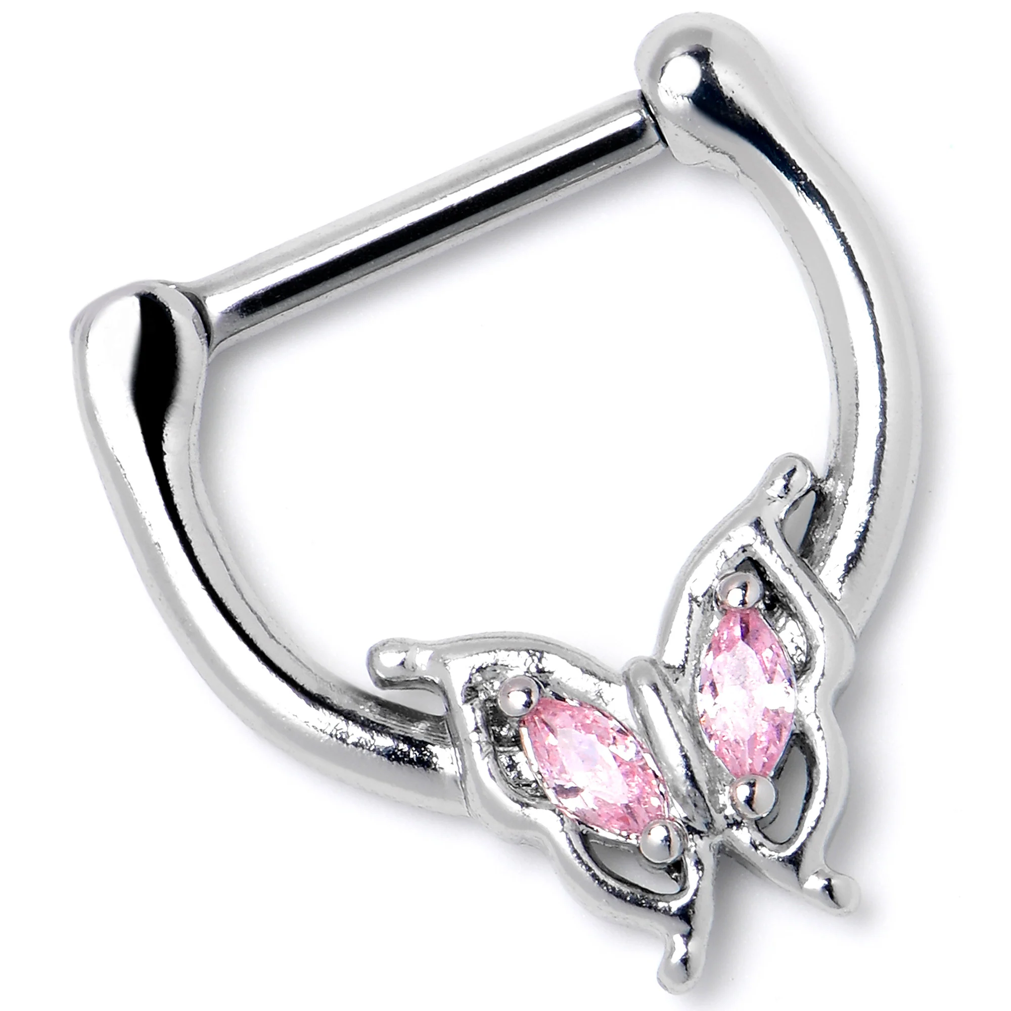 16G 5/16 Pink Gem Fancy Fab Butterfly Cartilage Clicker - Image 3