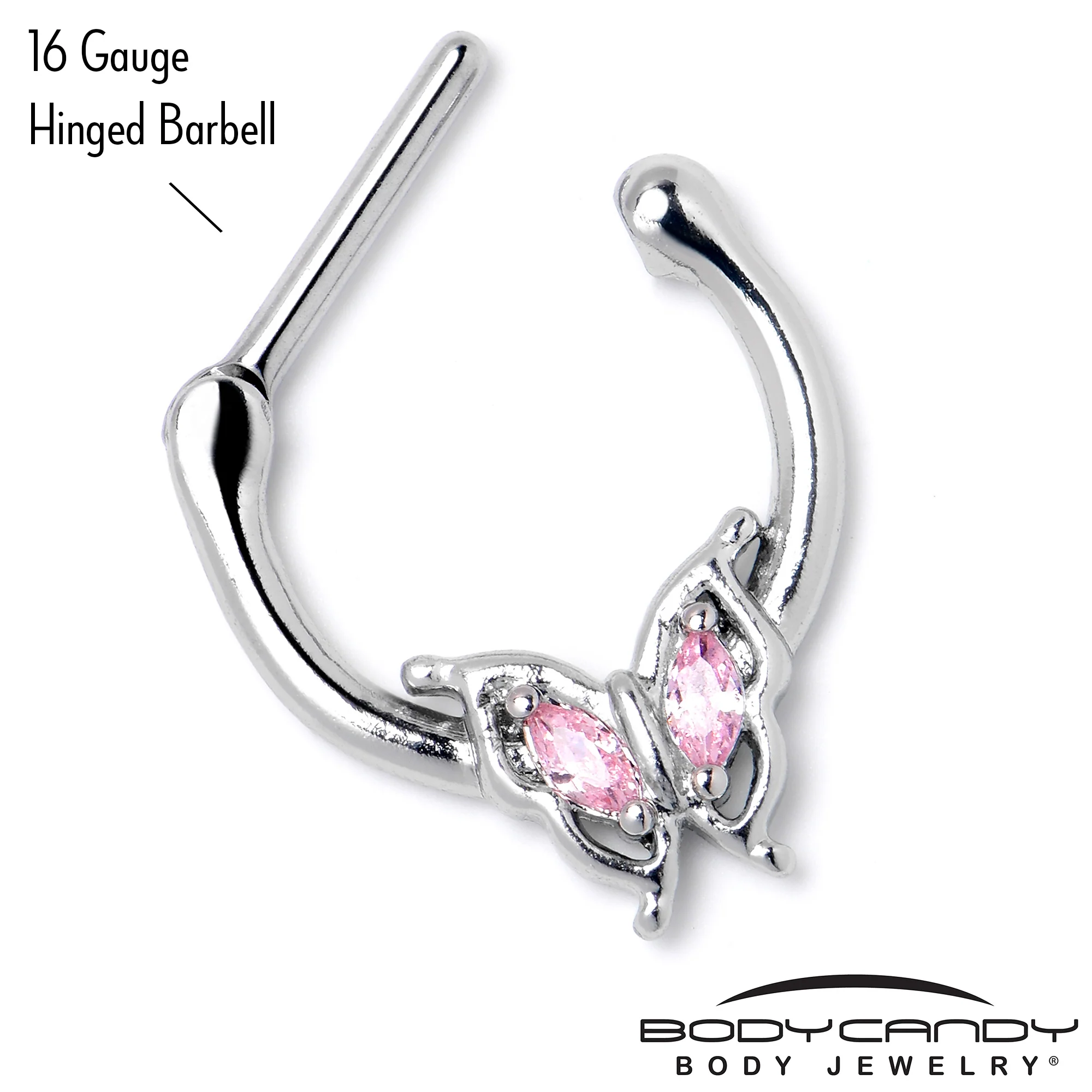 16G 5/16 Pink Gem Fancy Fab Butterfly Cartilage Clicker - Image 4