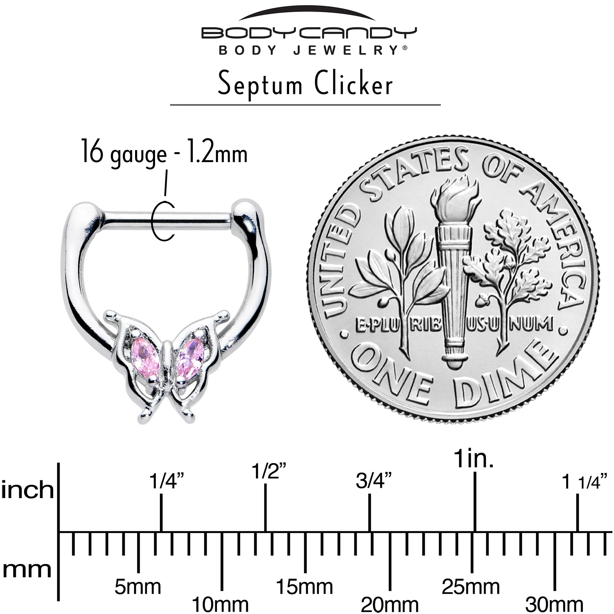 16G 5/16 Pink Gem Fancy Fab Butterfly Cartilage Clicker - Image 5