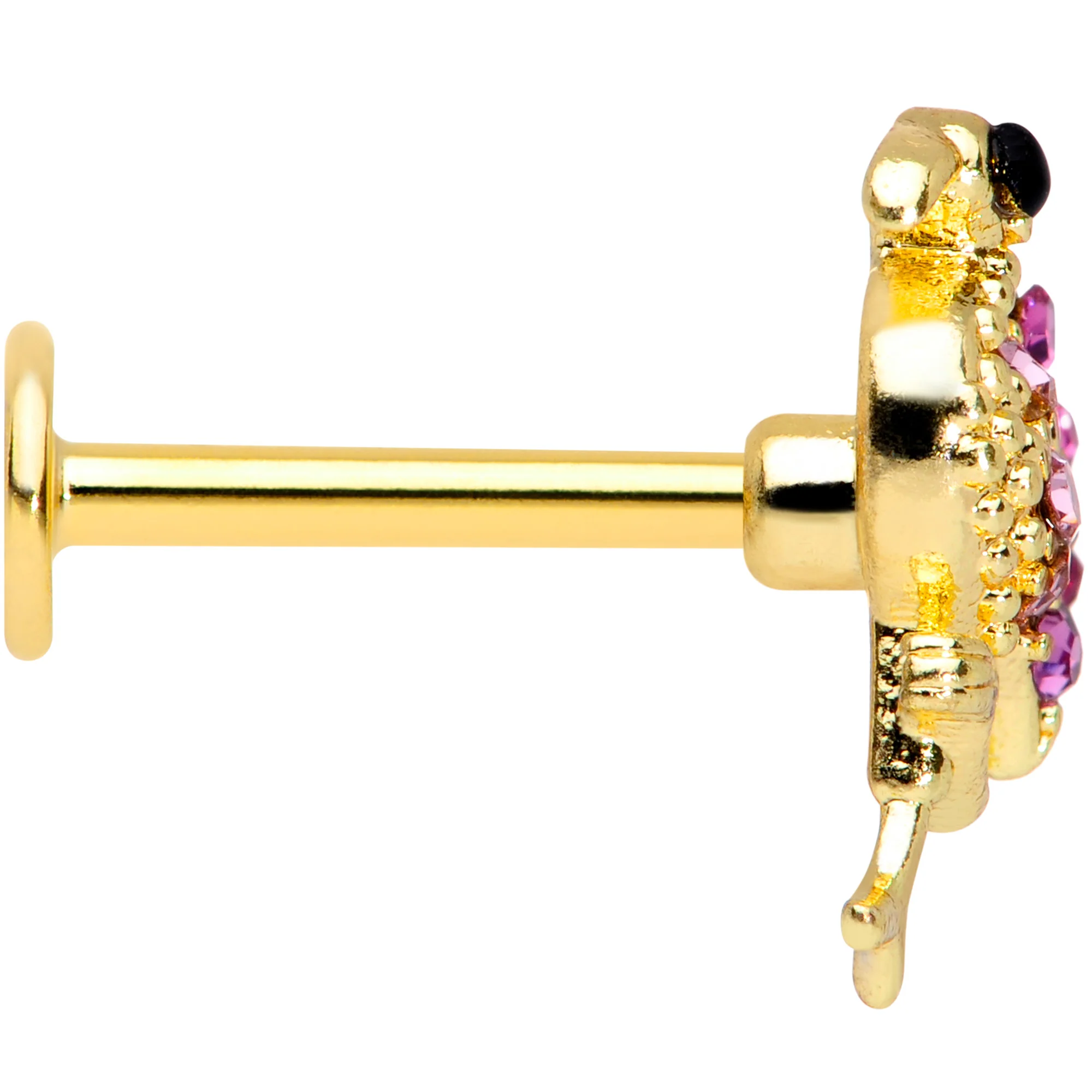 16G 5/16 Pink Gem Gold Tone Fashion Flamingo Labret Monroe Tragus - Image 3