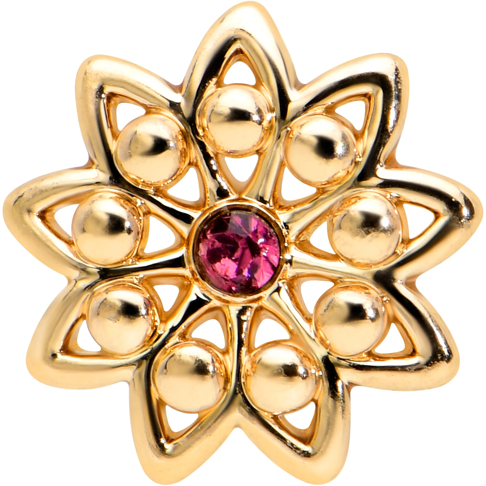 16G 5/16 Pink Gem Gold Tone Starry Flower Labret Monroe Tragus - Image 2
