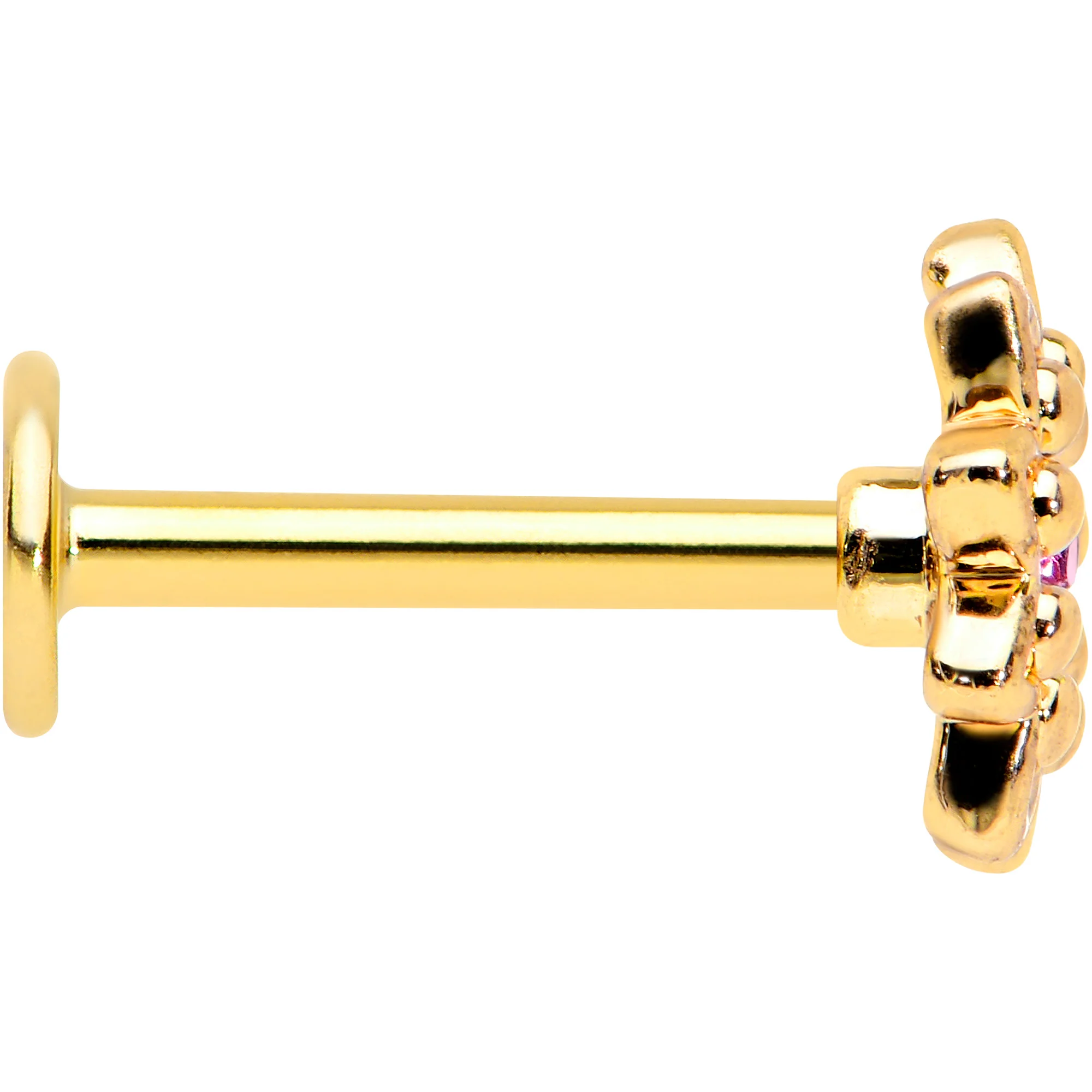 16G 5/16 Pink Gem Gold Tone Starry Flower Labret Monroe Tragus - Image 3