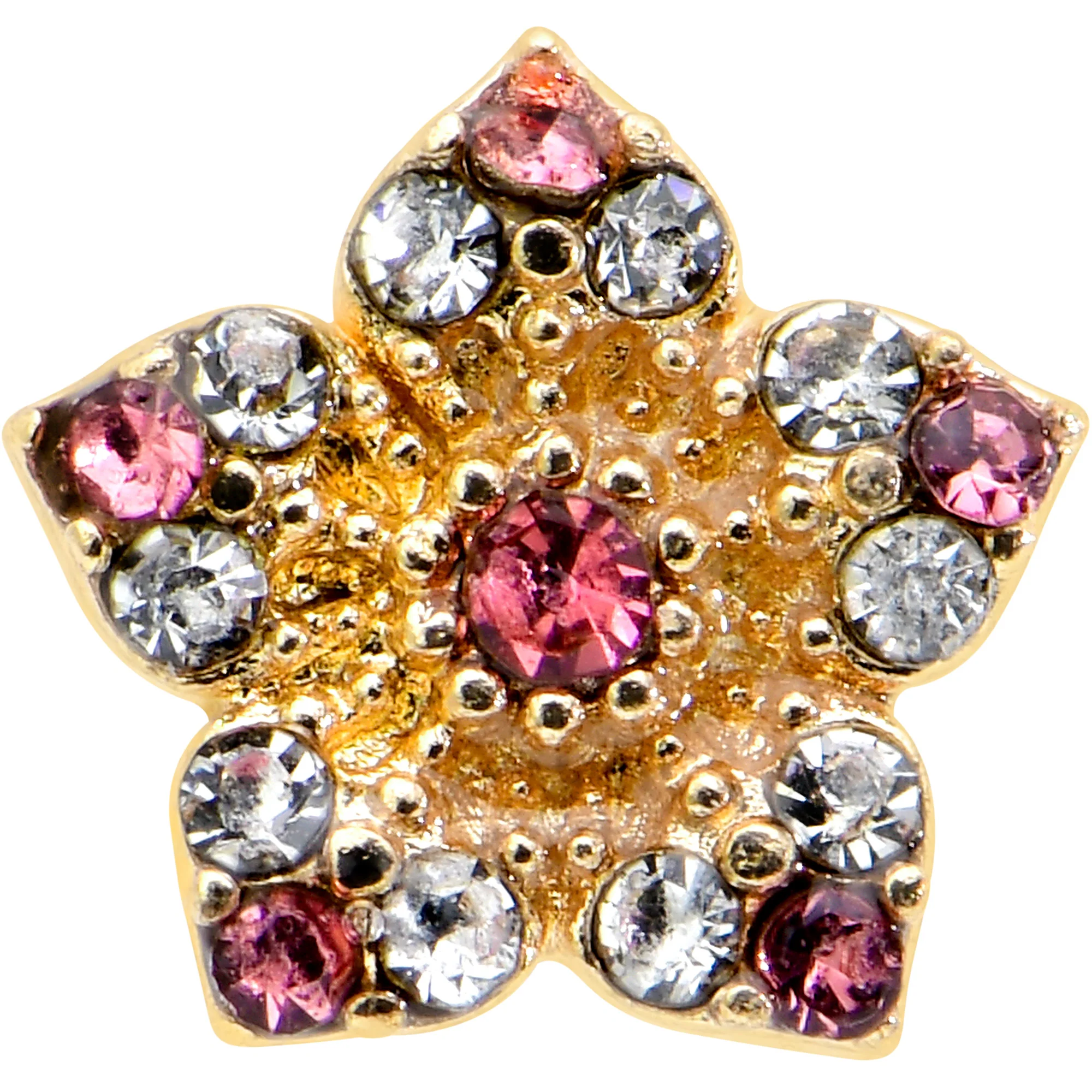 16G 5/16 Pink Gem Gold Tone Texture Star Labret Monroe Tragus - Image 2
