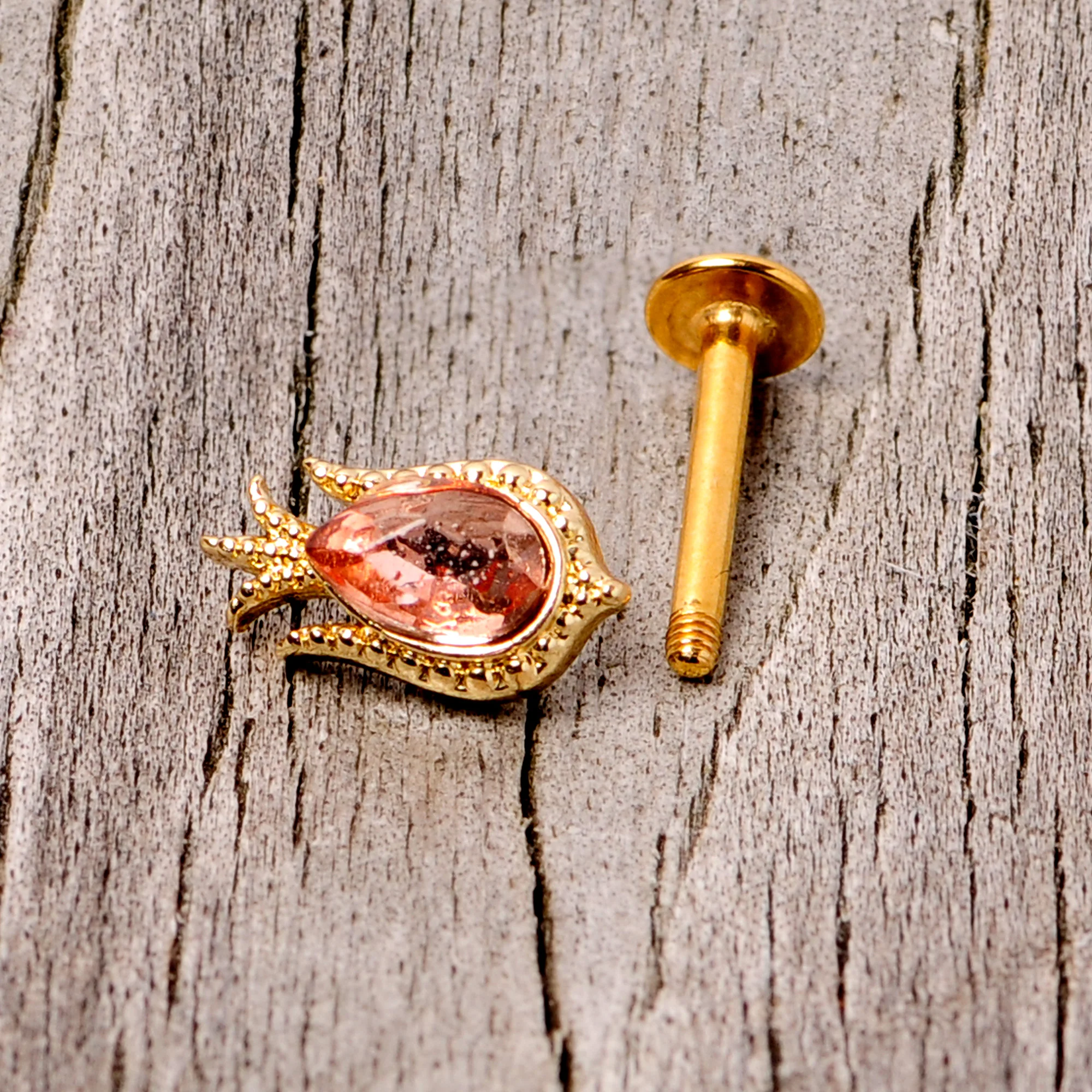 16G 5/16 Pink Gem Gold Tone Tulip Flower Labret Monroe Tragus - Image 5
