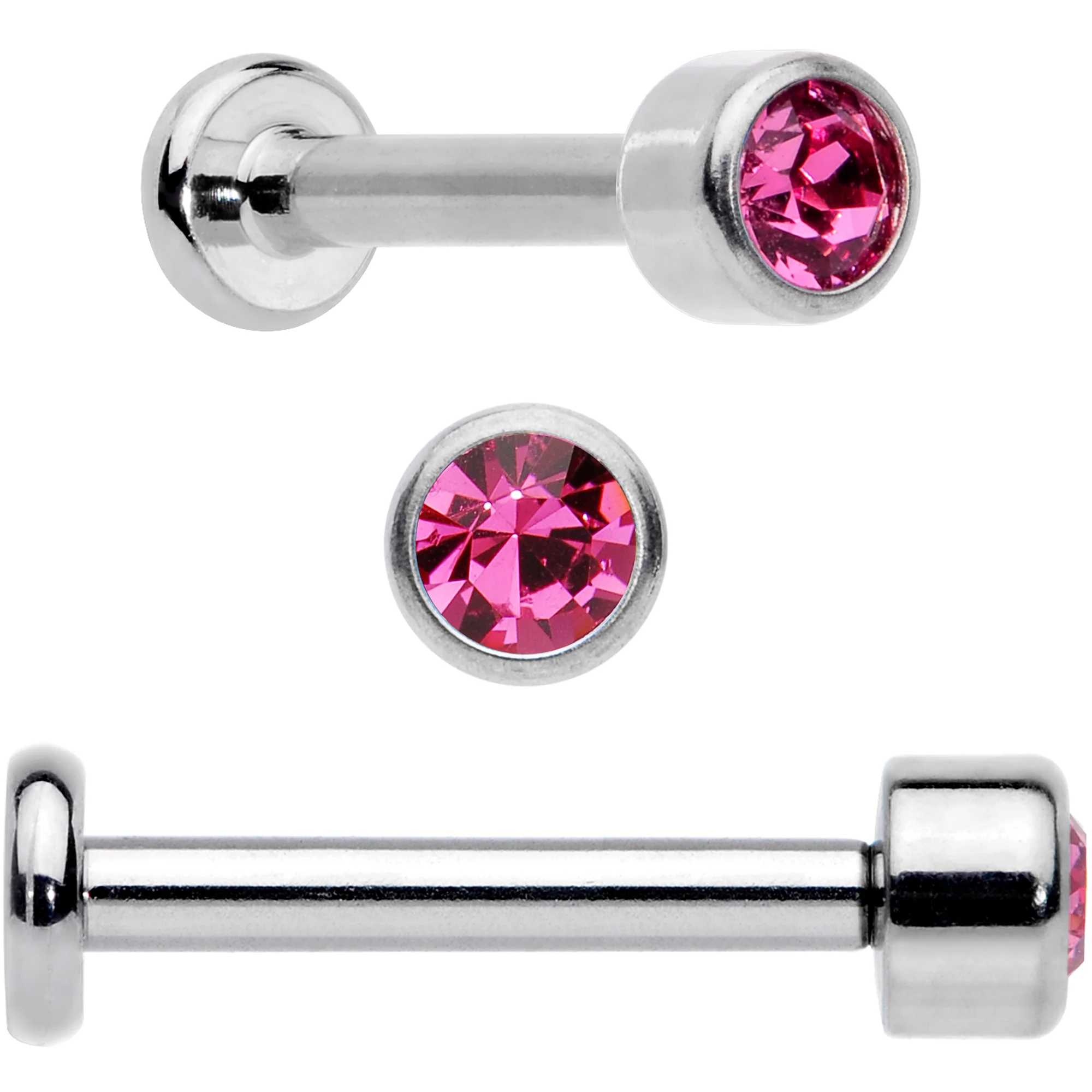16G 5/16 Pink Gem Grade 23 Titanium Internally Threaded Labret - Image 3
