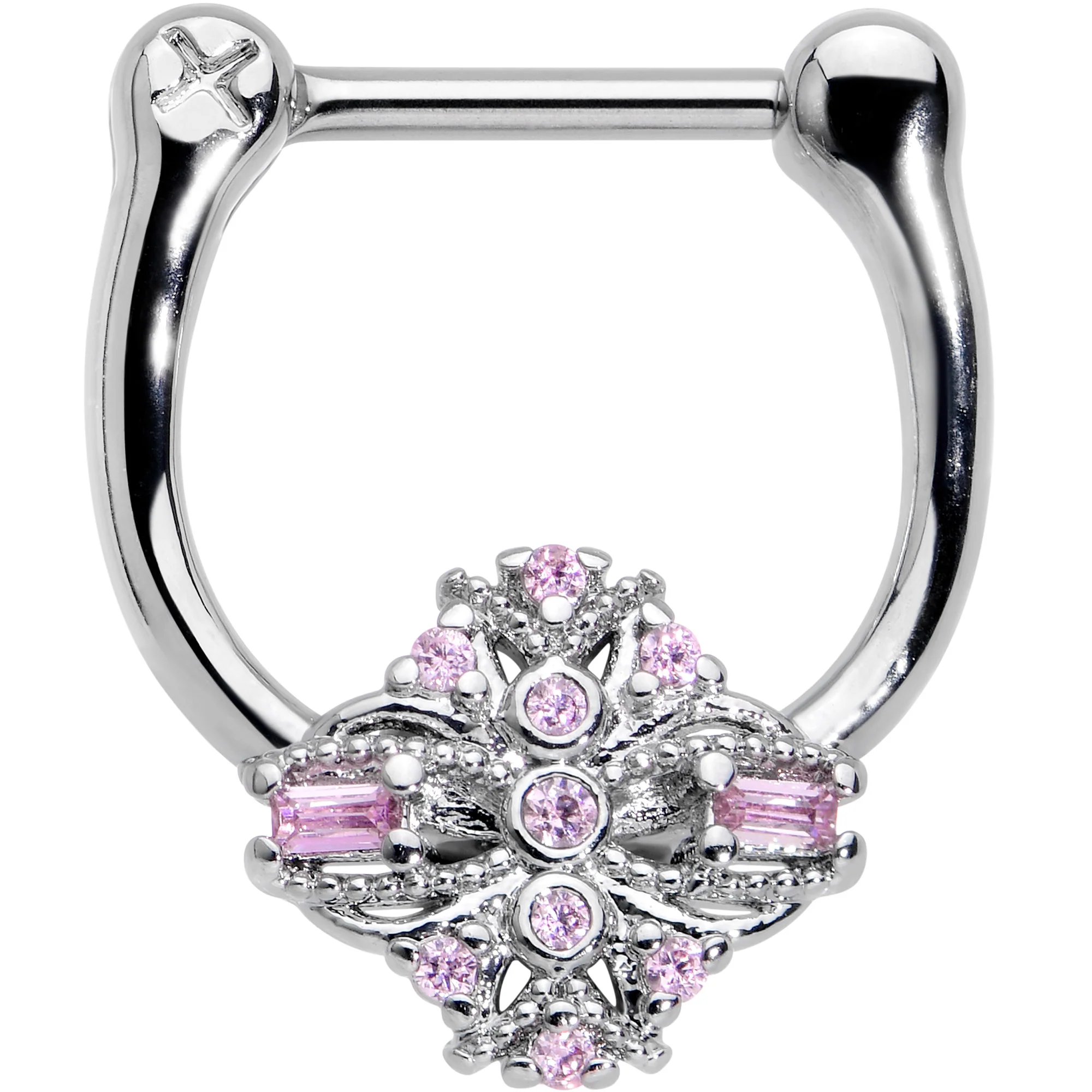 16G 5/16 Pink Gem Opulent Cross Cartilage Clicker