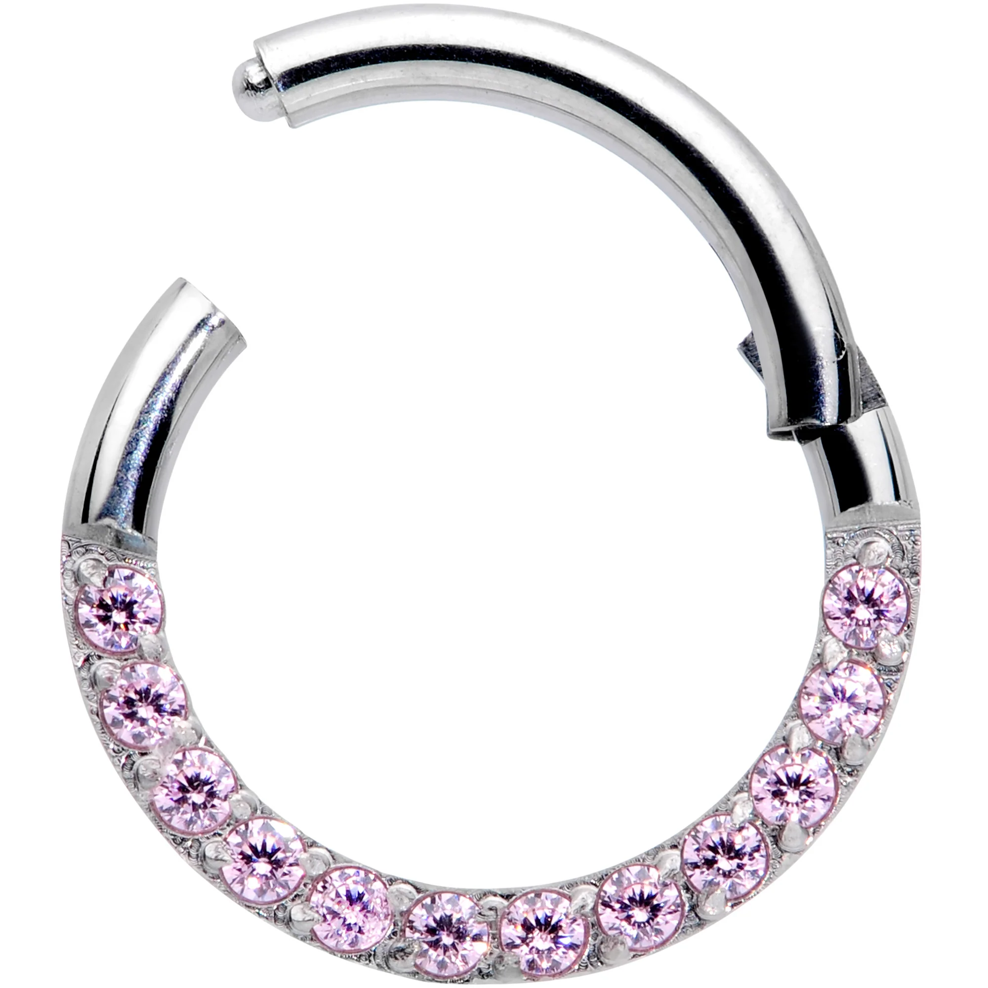 16G 5/16 Pink Gem Paved Elegance Hinged Segment Ring - Image 2