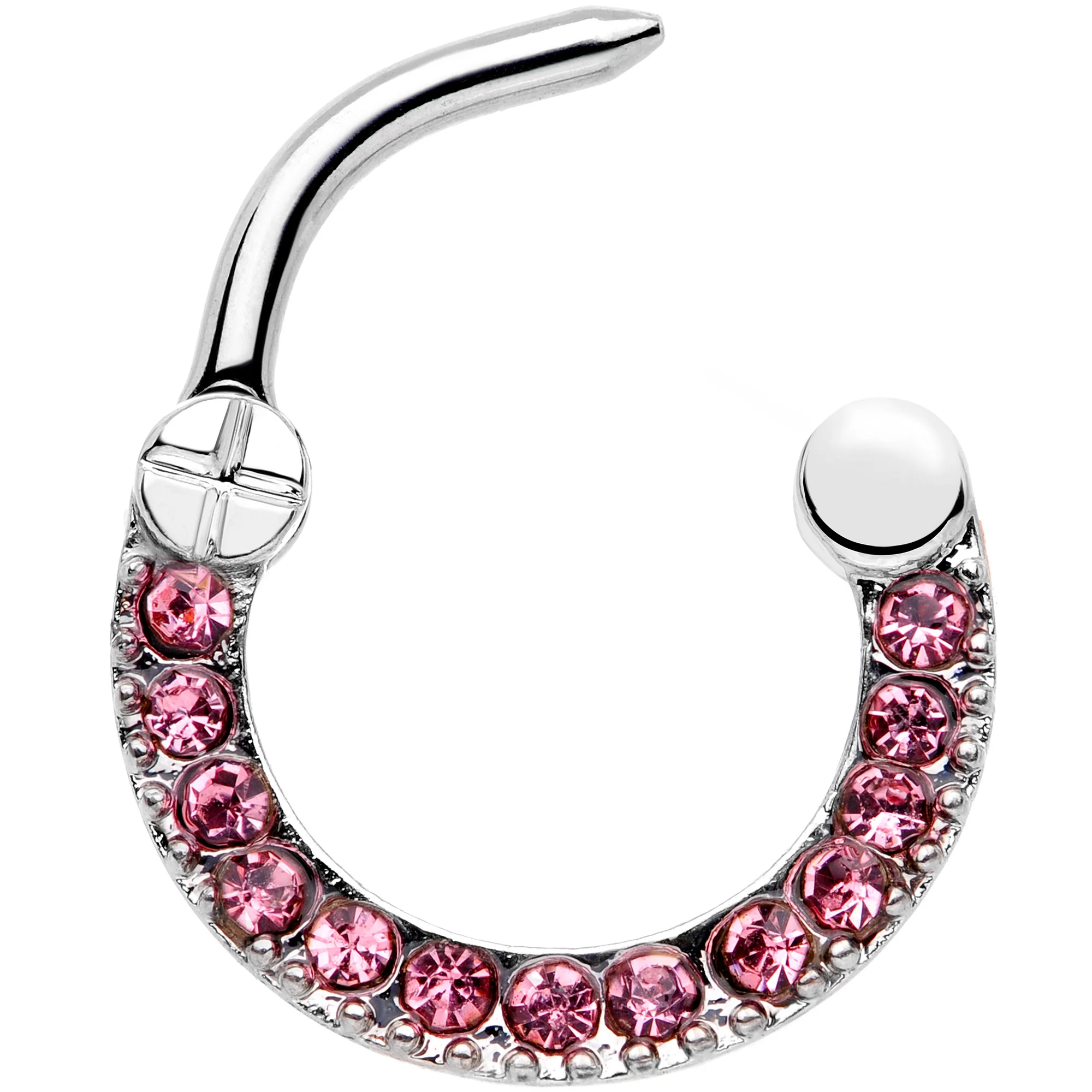 16G 5/16 Pink Gem Paved Glamour Cartilage Clicker - Image 2
