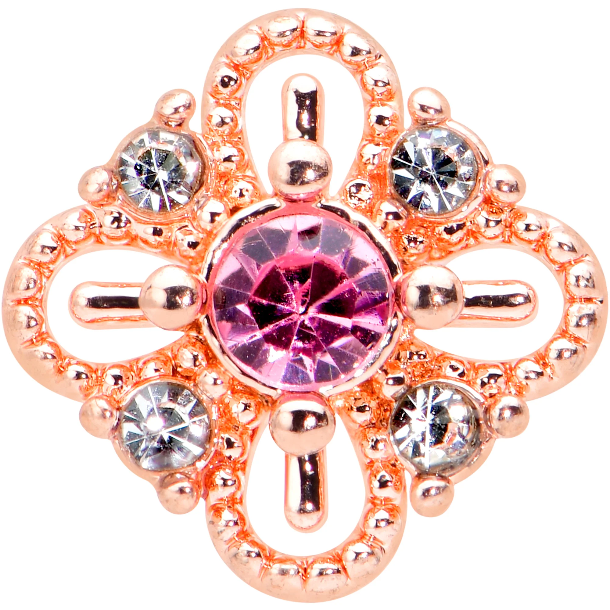 16G 5/16 Pink Gem Rose Gold Tone Cross Rhombus Labret Tragus - Image 2