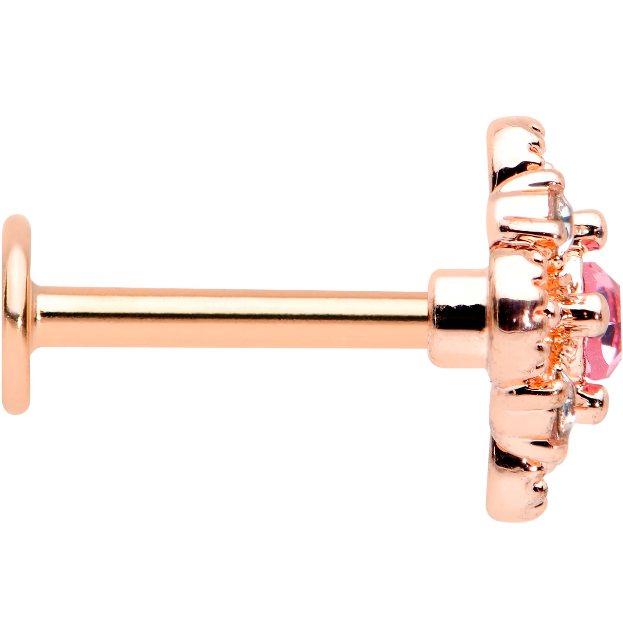 16G 5/16 Pink Gem Rose Gold Tone Cross Rhombus Labret Tragus - Image 3