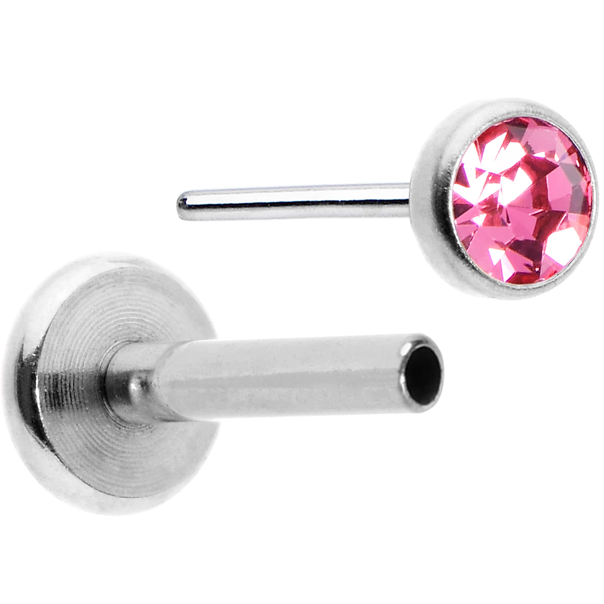 16G 5/16 Pink Gem Threadless Labret Monroe Tragus - Image 2