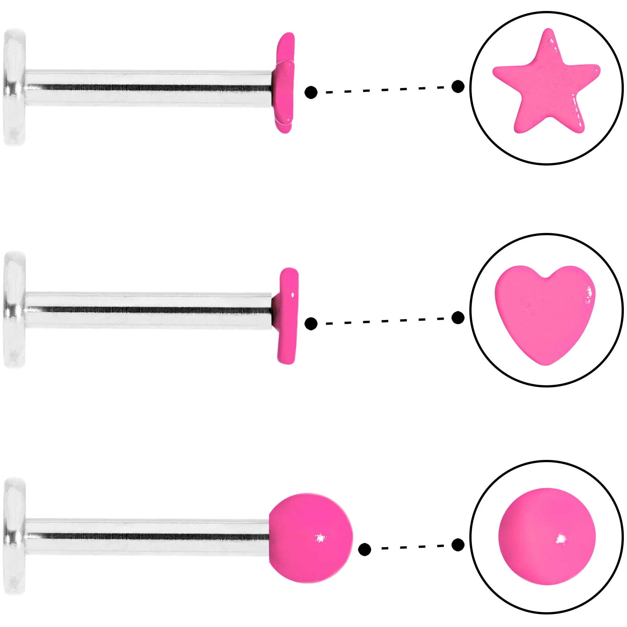 16G 5/16 Pink Glow Star Heart Labret Set of 3 - Image 2