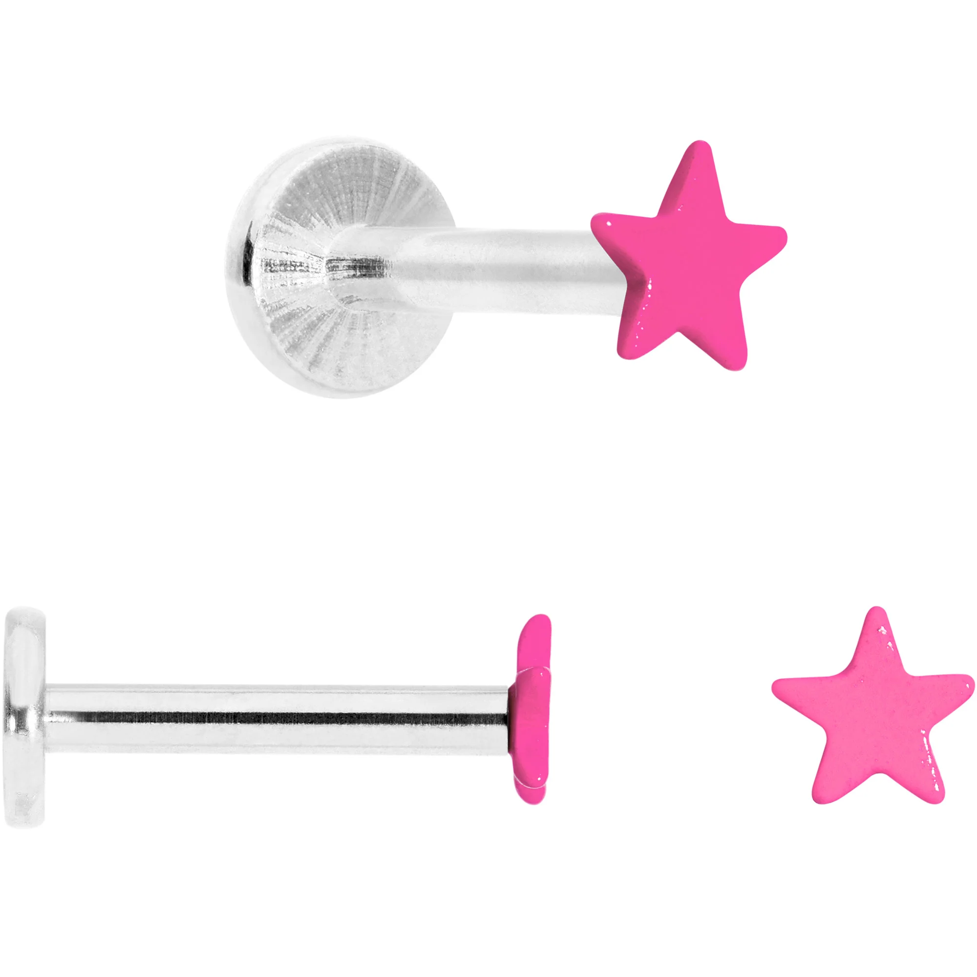 16G 5/16 Pink Glow Star Heart Labret Set of 3 - Image 3